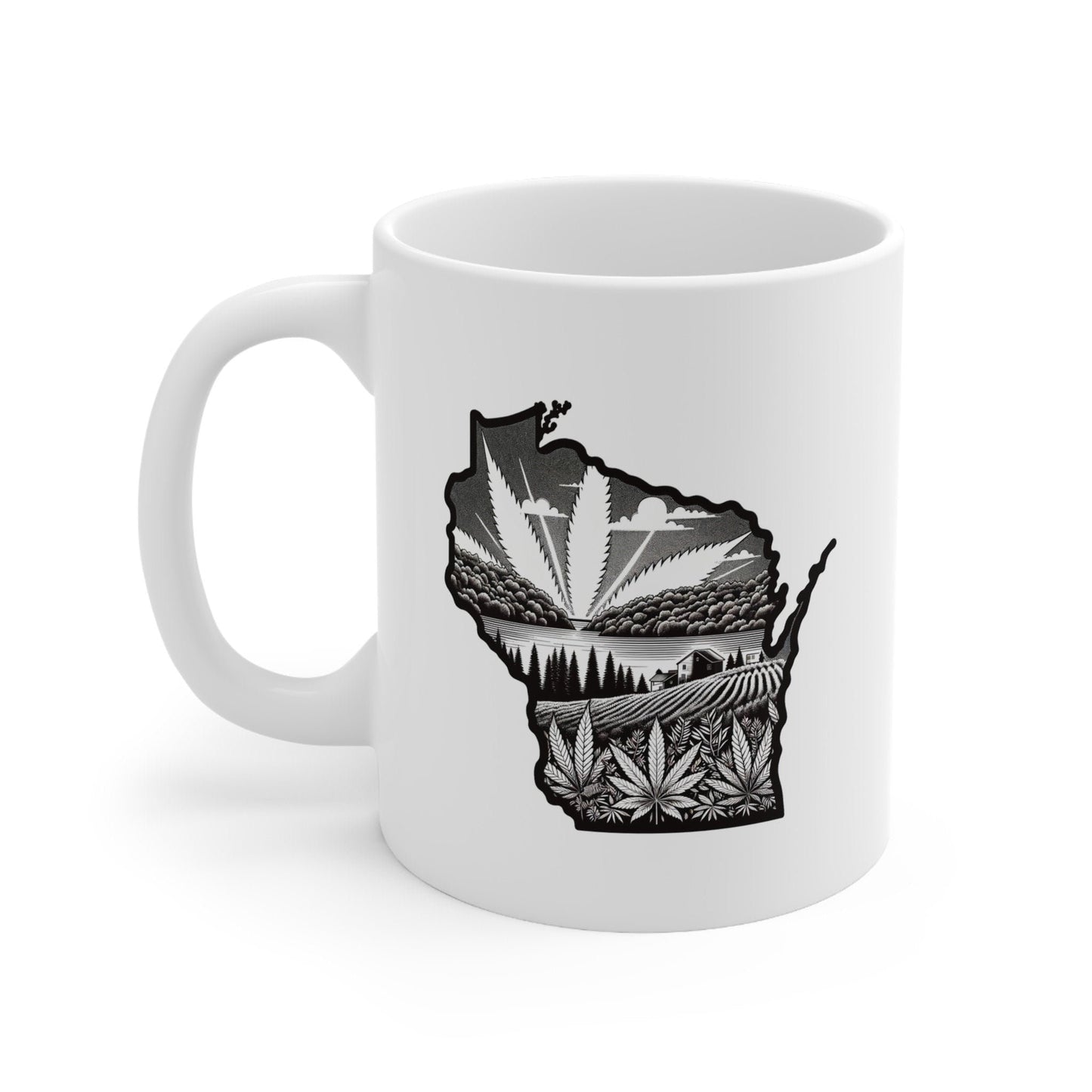WISCONSIN Weed Mug - State Themed Coffee Mugs, Marijuana Graphic - Perfect Gift for Smokers, Weed Lovers, Stoners - Cannabis Decor