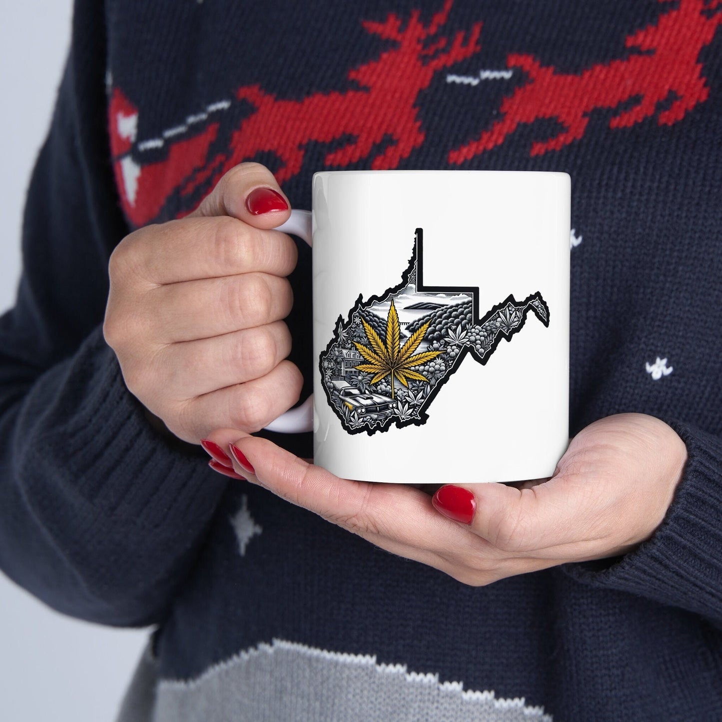 WEST VIRGINIA Weed Mug - State Themed Coffee Mugs, Marijuana Graphic - Perfect Gift for Smokers, Weed Lovers, Stoners - Cannabis Decor