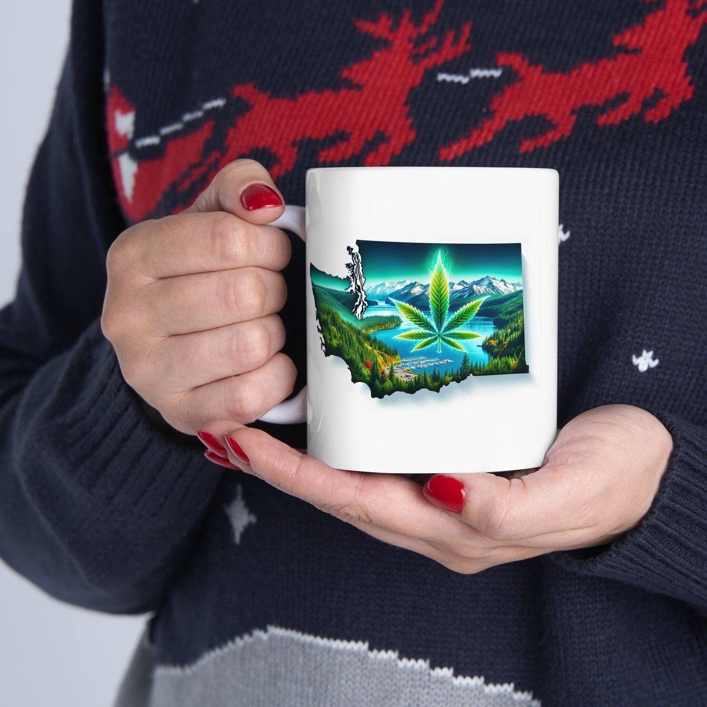 WASHINGTON Weed Mug - State Themed Coffee Mugs, Marijuana Graphic - Perfect Gift for Smokers, Weed Lovers, Stoners - Cannabis Decor