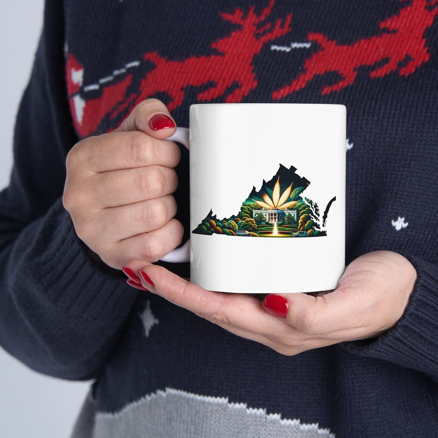 VIRGINIA Weed Mug - State Themed Coffee Mugs, Marijuana Graphic - Perfect Gift for Smokers, Weed Lovers, Stoners - Cannabis Decor
