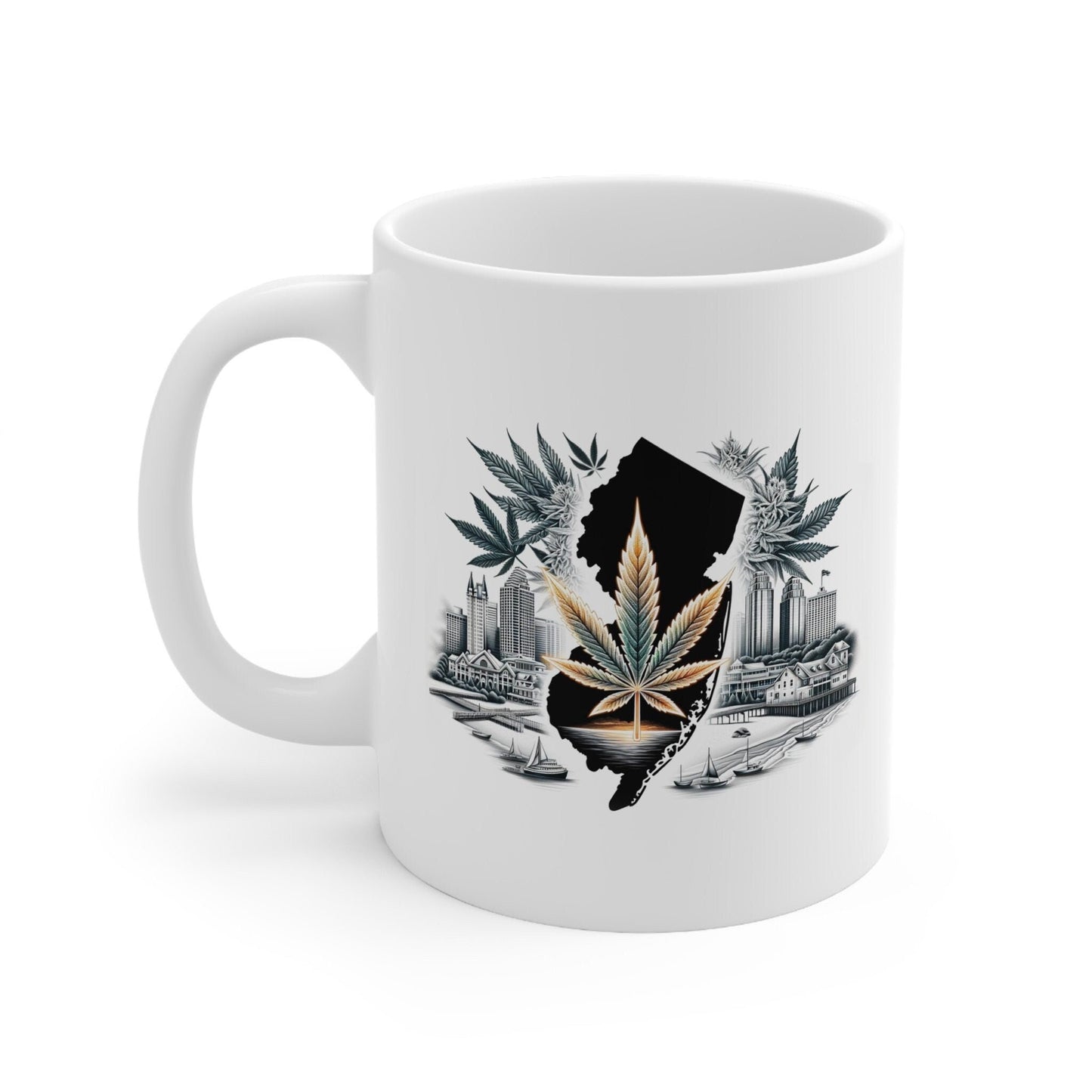 NEW JERSEY Weed Mug - State Themed Coffee Mugs, Marijuana Graphic - Perfect Gift for Smokers, Weed Lovers, Stoners - Cannabis Decor