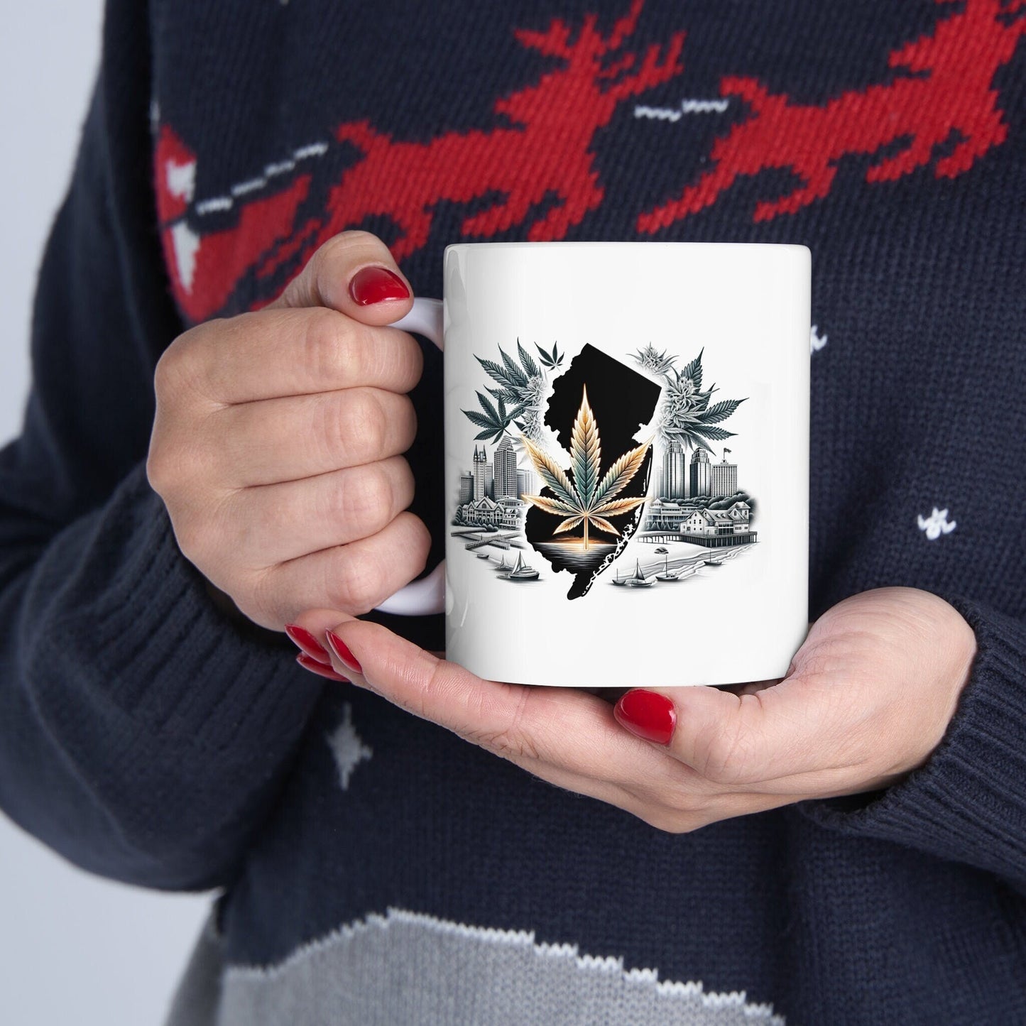 NEW JERSEY Weed Mug - State Themed Coffee Mugs, Marijuana Graphic - Perfect Gift for Smokers, Weed Lovers, Stoners - Cannabis Decor
