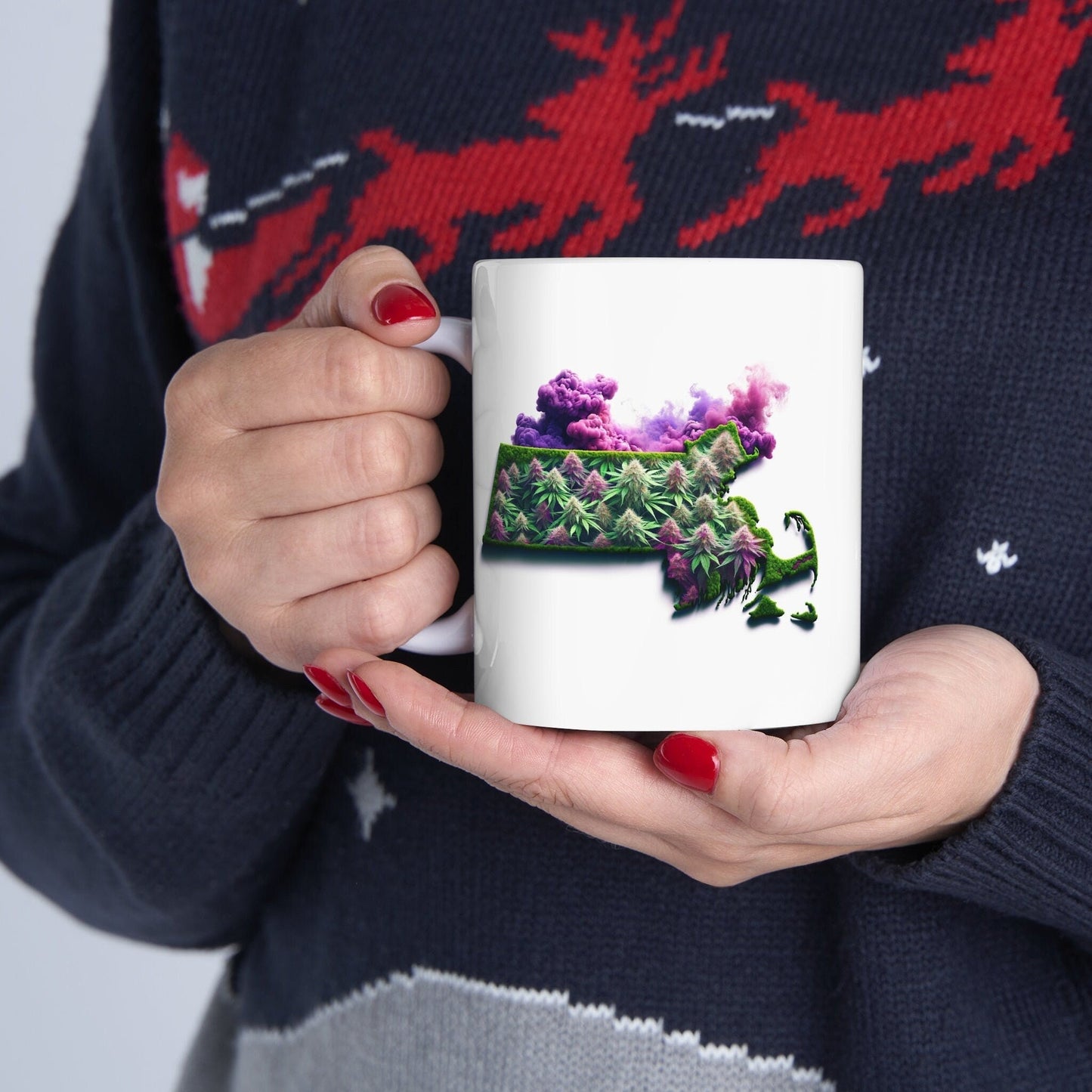 MASSACHUSETTS Weed Mug - State Themed Coffee Mugs, Marijuana Graphic - Perfect Gift for Smokers, Weed Lovers, Stoners - Cannabis Decor