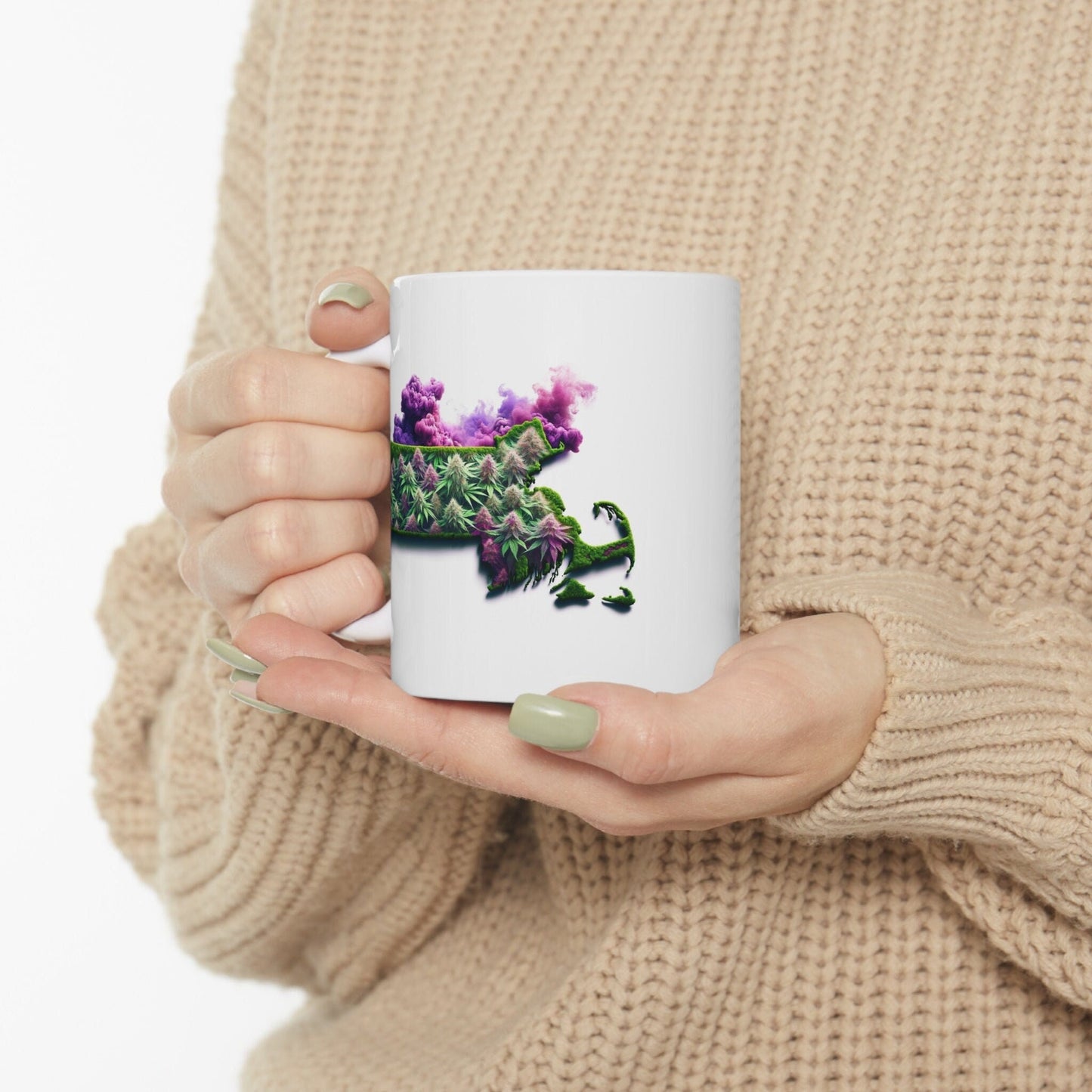 MASSACHUSETTS Weed Mug - State Themed Coffee Mugs, Marijuana Graphic - Perfect Gift for Smokers, Weed Lovers, Stoners - Cannabis Decor