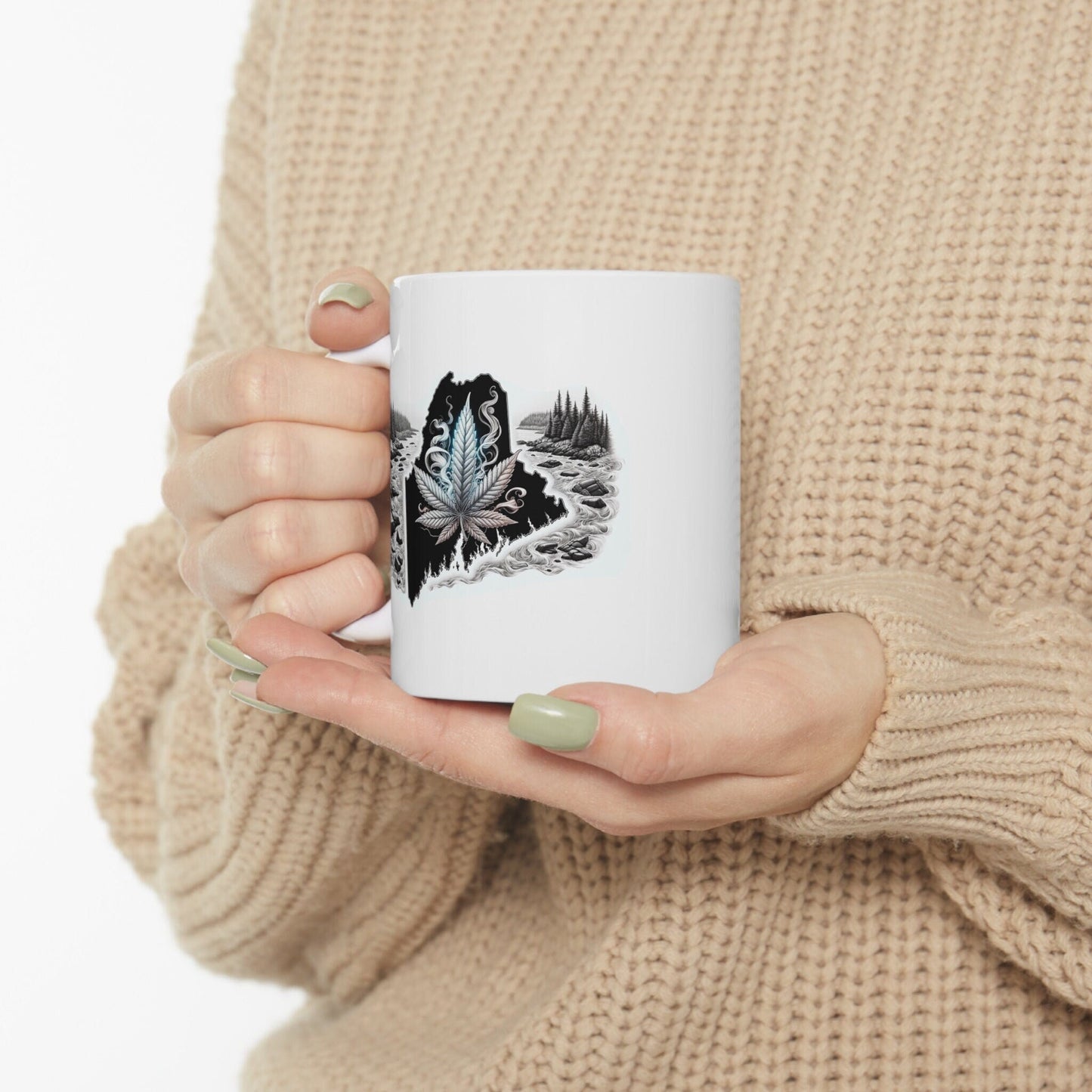 MAINE Weed Mug - State Themed Coffee Mugs, Marijuana Graphic - Perfect Gift for Smokers, Weed Lovers, Stoners - Cannabis Decor
