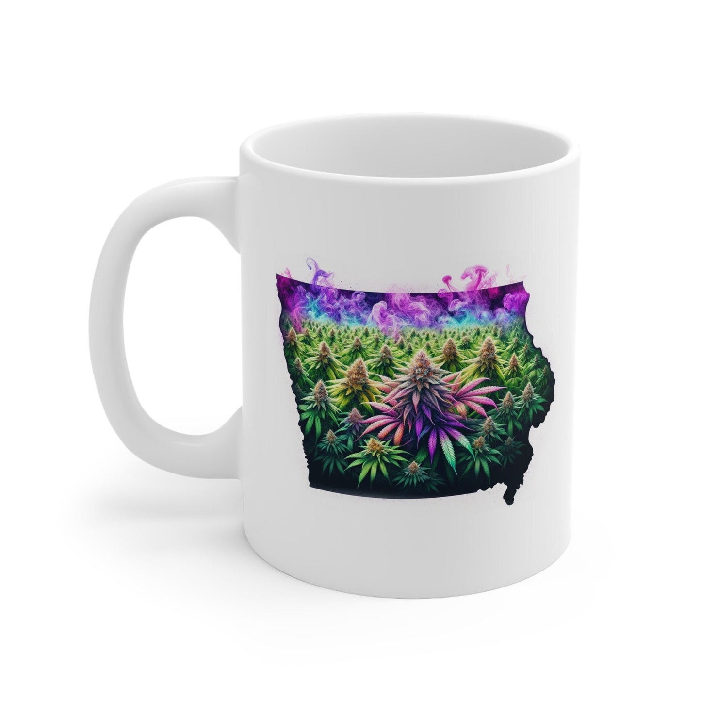 IOWA Weed Mug - State Themed Coffee Mugs, Marijuana Graphic - Perfect Gift for Smokers, Weed Lovers, Stoners - Cannabis Decor