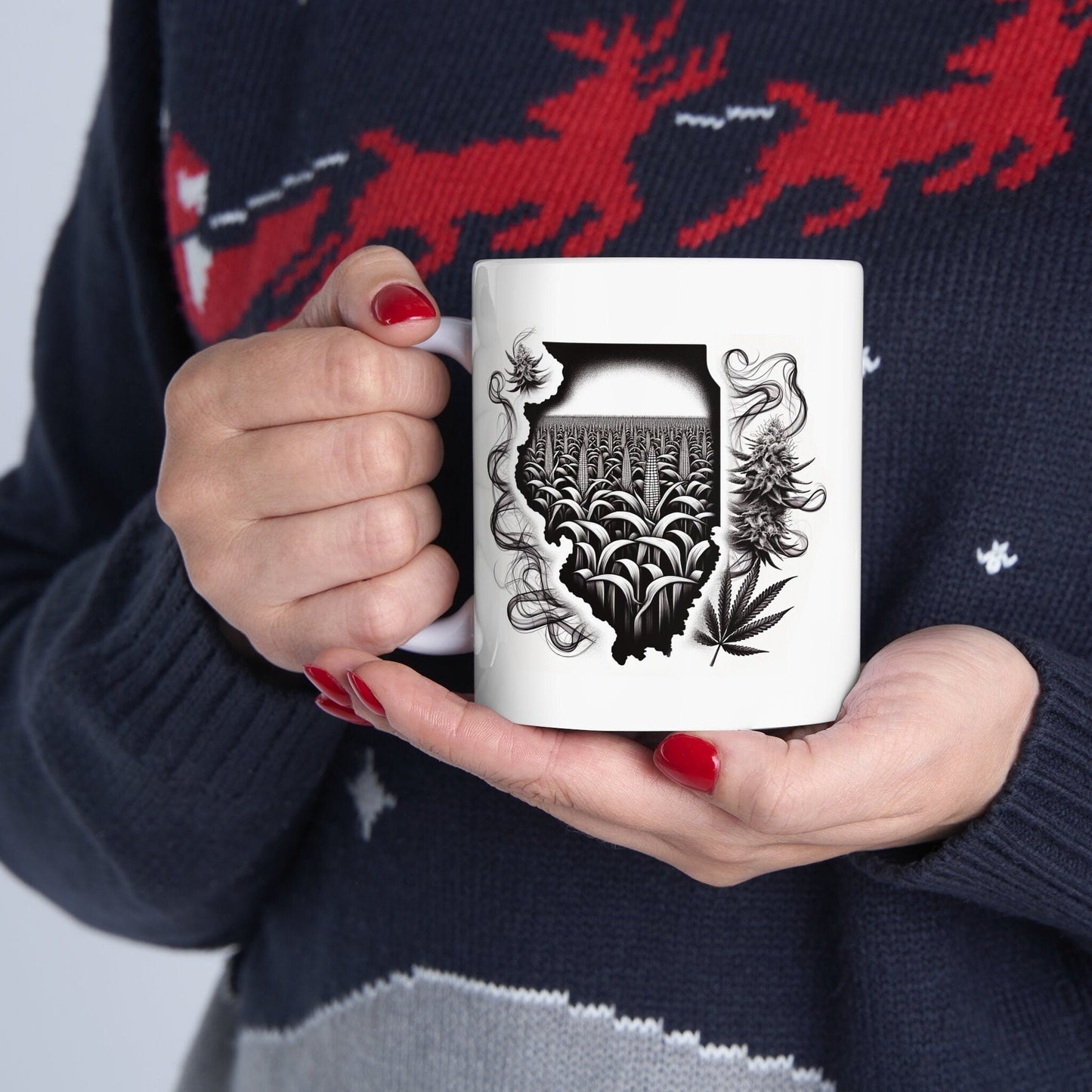 ILLINOIS Weed Mug - State Themed Coffee Mugs, Marijuana Graphic - Perfect Gift for Smokers, Weed Lovers, Stoners - Cannabis Decor
