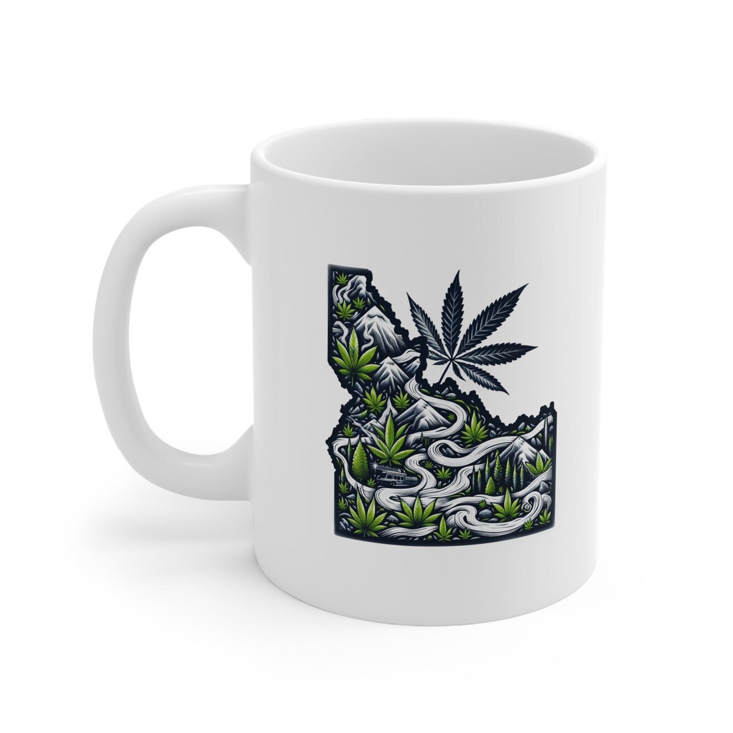 IDAHO Weed Mug - State Themed Coffee Mugs, Marijuana Graphic - Perfect Gift for Smokers, Weed Lovers, Stoners - Cannabis Decor