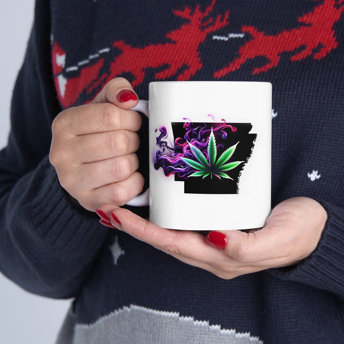 ARKANSAS Weed Mug - State Themed Coffee Mugs, Marijuana Graphic - Perfect Gift for Smokers, Weed Lovers, Stoners - Cannabis Decor