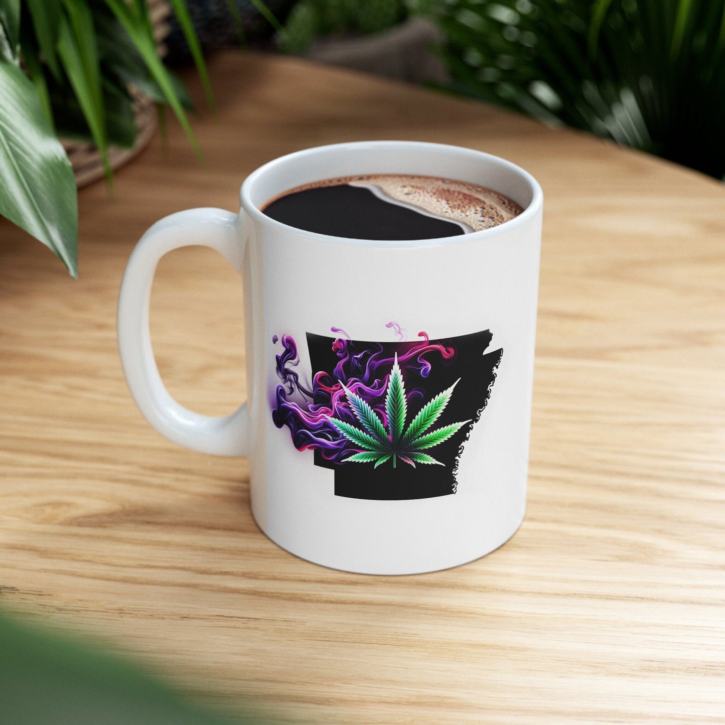 ARKANSAS Weed Mug - State Themed Coffee Mugs, Marijuana Graphic - Perfect Gift for Smokers, Weed Lovers, Stoners - Cannabis Decor