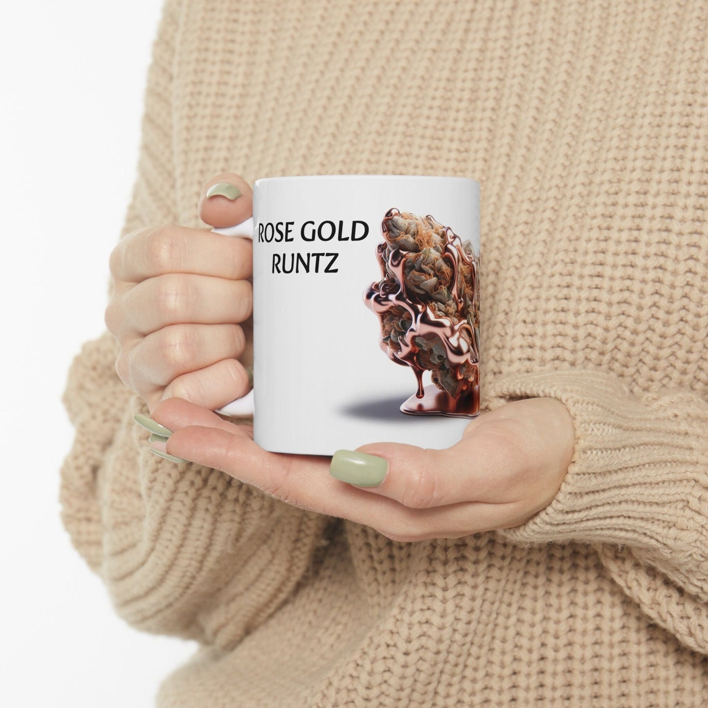 ROSE GOLD - Weed Coffee Mug (11oz) - Perfect Strains Gift for Smokers, Stoners, Growers; Wake and Bake Mug / 420 Weed Mug, Marijuana Gift