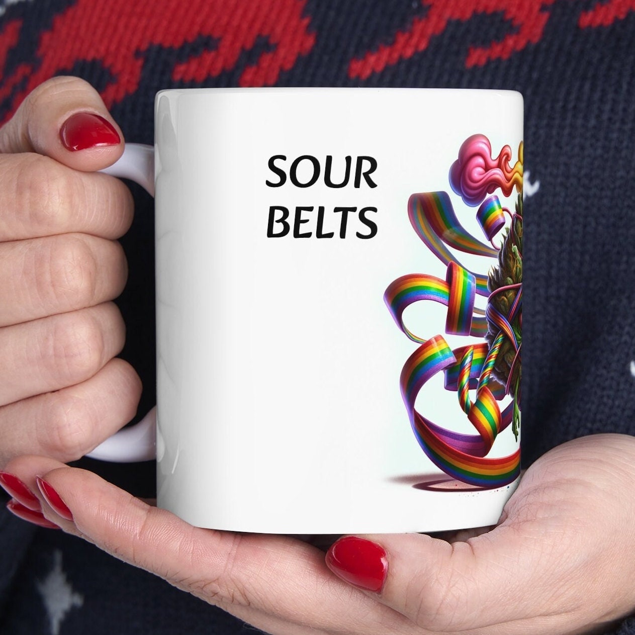 SOUR BELTS - Weed Coffee Mug (11oz) - Perfect Strains Gift for Smokers, Stoners, Growers; Wake and Bake Mug / 420 Weed Mug, Marijuana Gift
