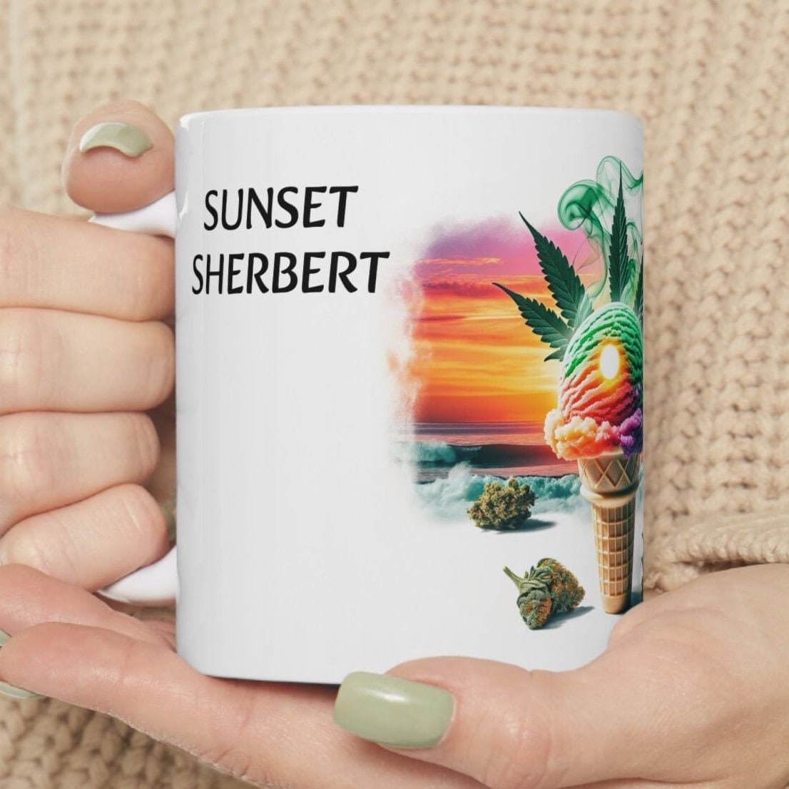 SUNSET SHERBERT - Weed Coffee Mug (11oz) - Perfect Strains Gift for Smokers, Stoners, Growers; Wake and Bake / 420 Weed Mug, Marijuana Gift