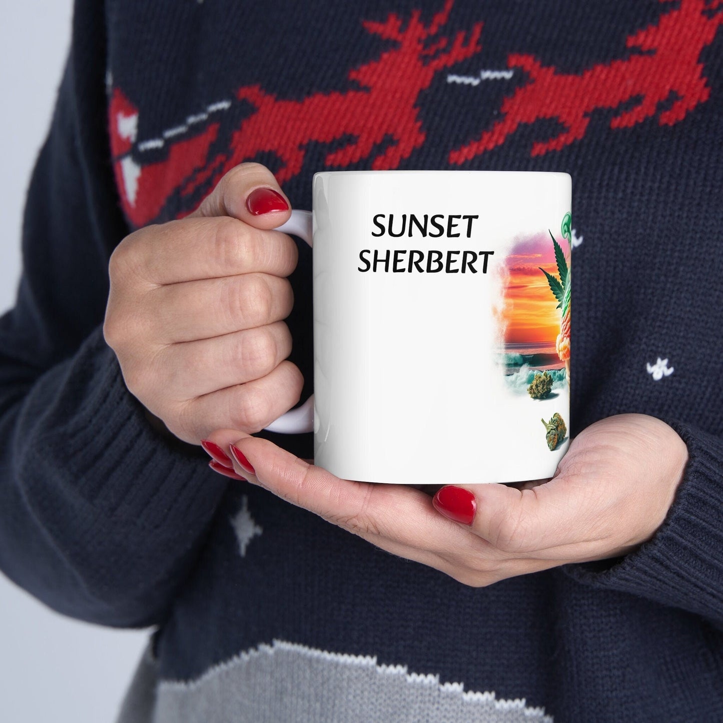 SUNSET SHERBERT - Weed Coffee Mug (11oz) - Perfect Strains Gift for Smokers, Stoners, Growers; Wake and Bake / 420 Weed Mug, Marijuana Gift