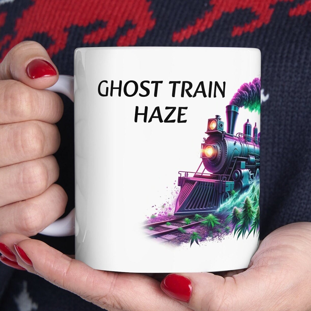 GHOST TRAIN HAZE - Weed Coffee Mug (11oz) - Perfect Strains Gift for Smokers, Stoners, Growers; Wake and Bake / 420 Weed Mug, Marijuana Gift
