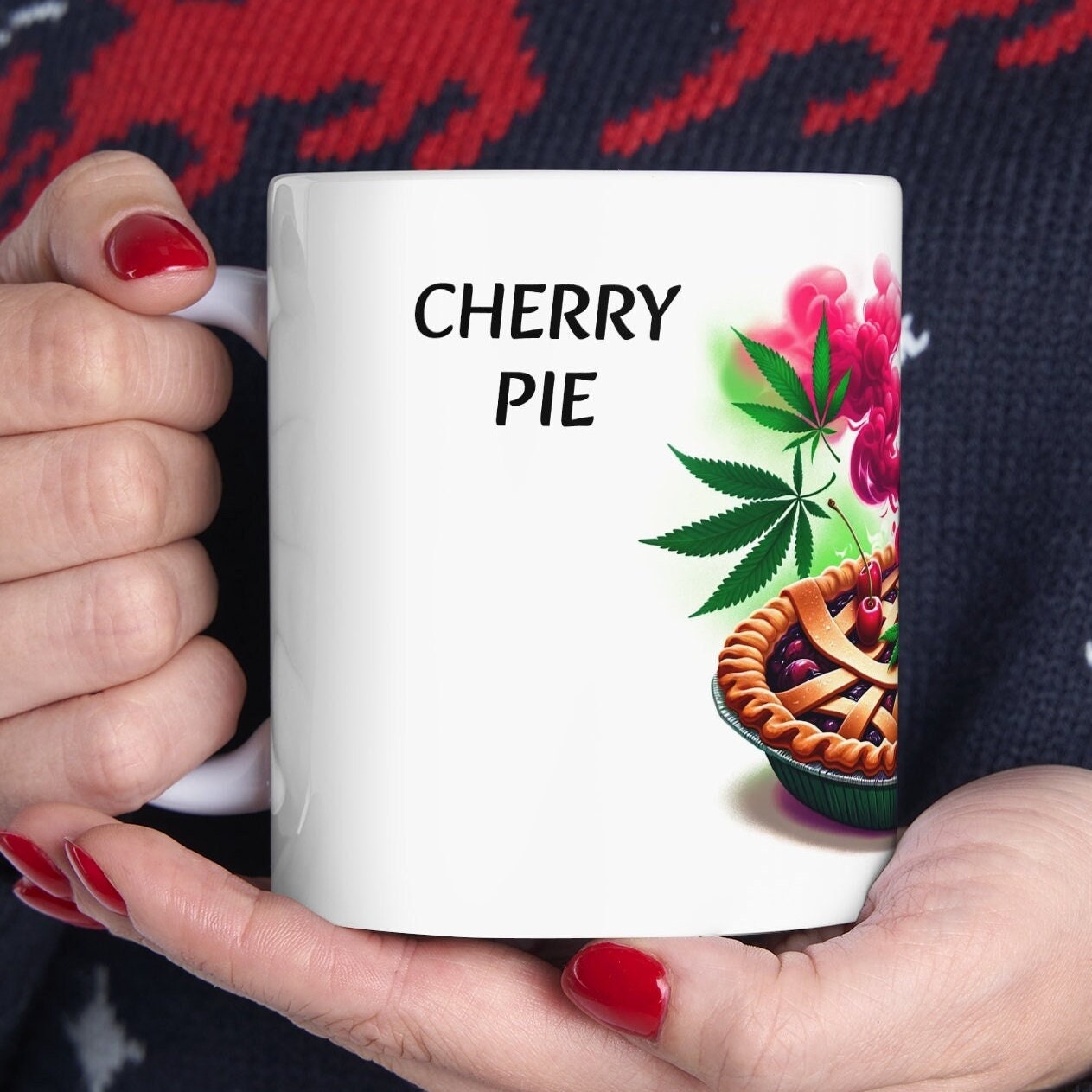 CHERRY PIE - Weed Coffee Mug (11oz) - Perfect Strains Gift for Smokers, Stoners, Growers; Wake and Bake Mug / 420 Weed Mug, Marijuana Gift