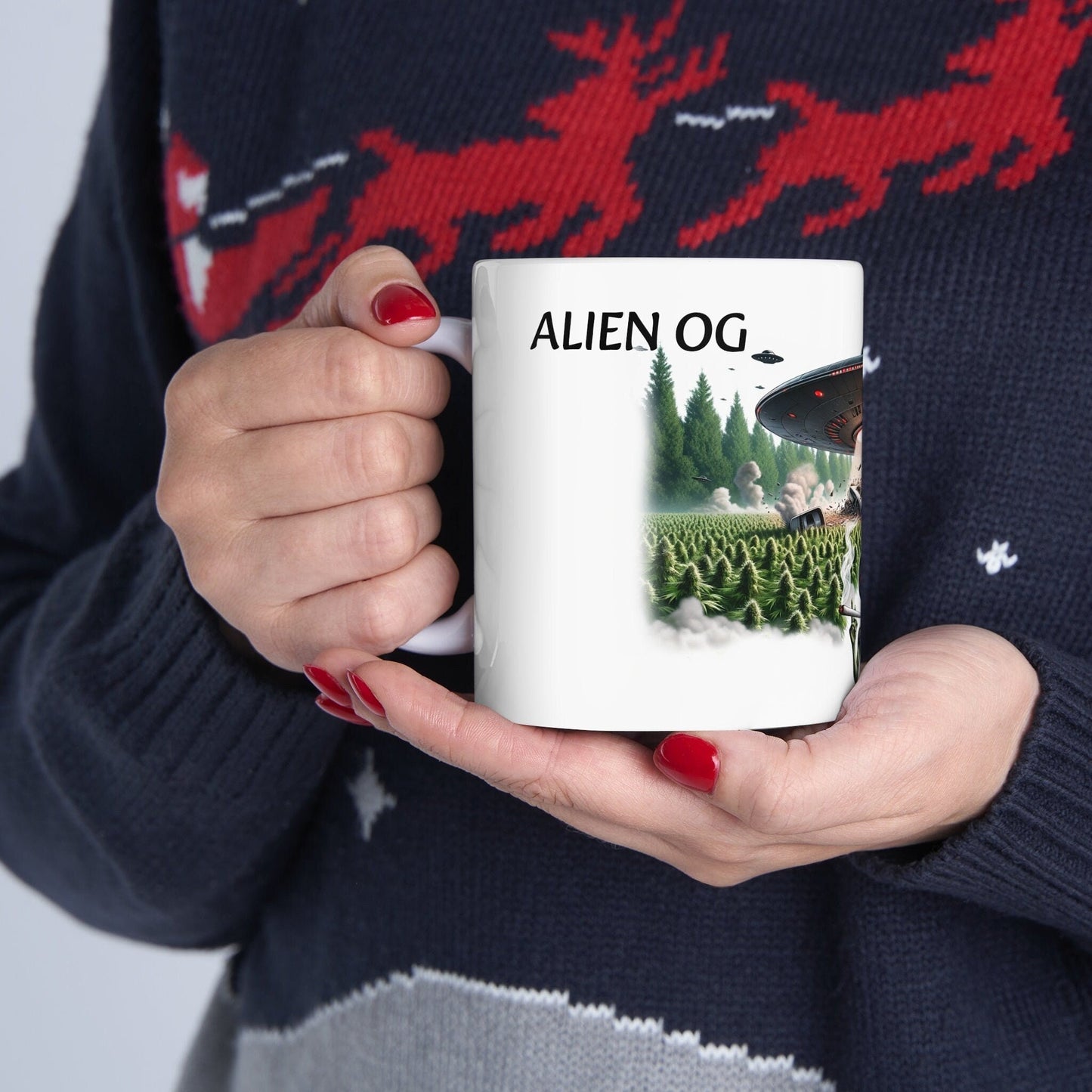 ALIEN OG - Weed Coffee Mug (11oz) - Perfect Strains Gift for Smokers, Stoners, Growers; Wake and Bake Mug / 420 Weed Mug, Marijuana Gift