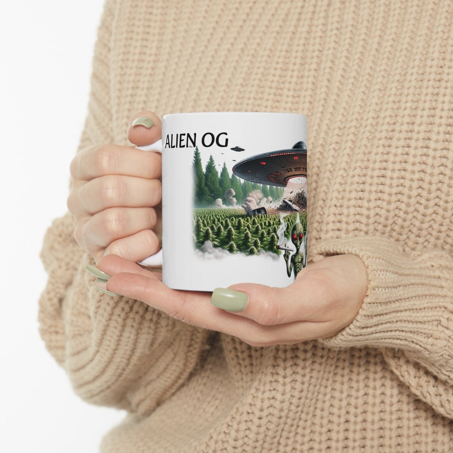 ALIEN OG - Weed Coffee Mug (11oz) - Perfect Strains Gift for Smokers, Stoners, Growers; Wake and Bake Mug / 420 Weed Mug, Marijuana Gift