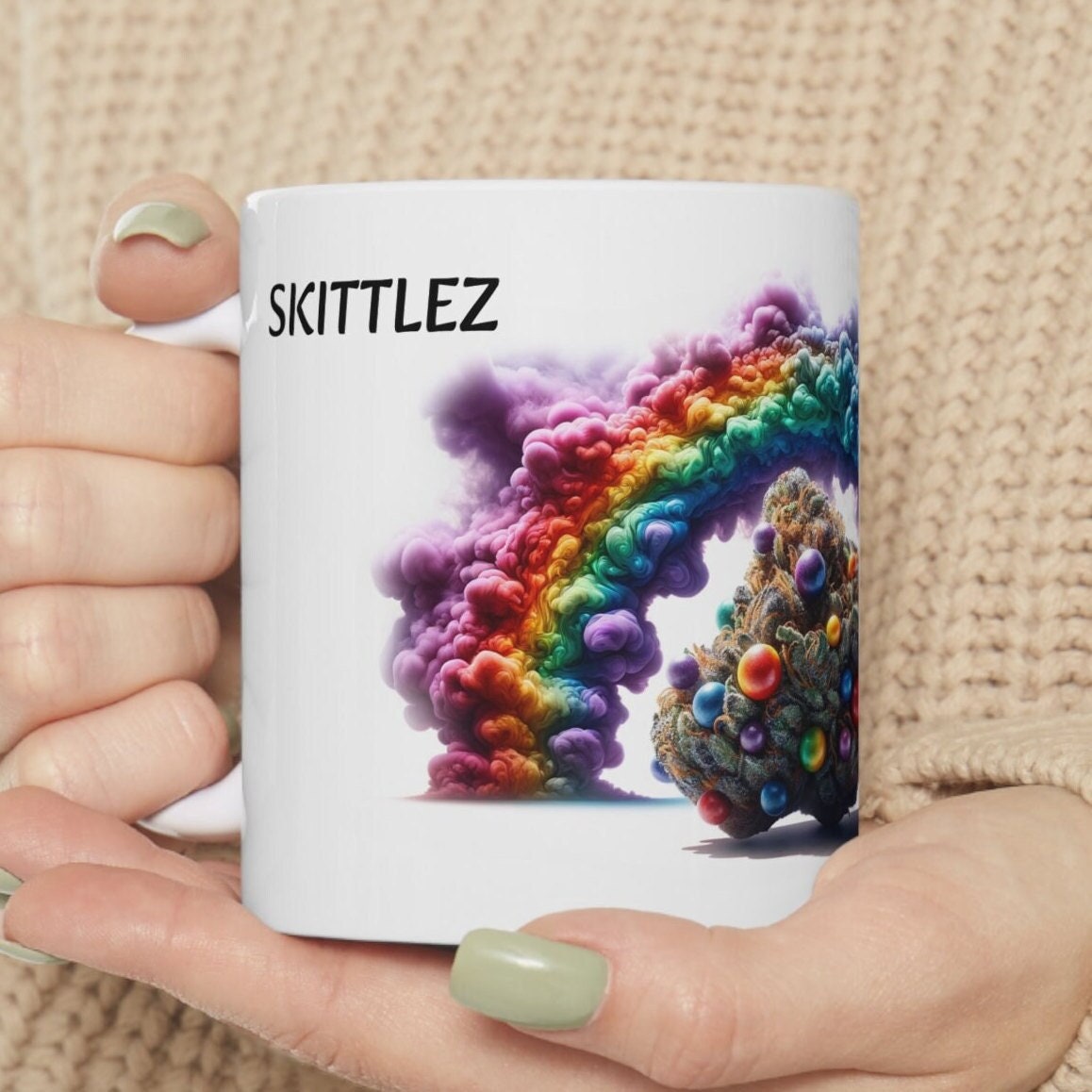 SKITTLEZ - Weed Coffee Mug (11oz) - Perfect Strains Gift for Smokers, Stoners, Growers; Wake and Bake Mug / 420 Weed Mug, Marijuana Gift