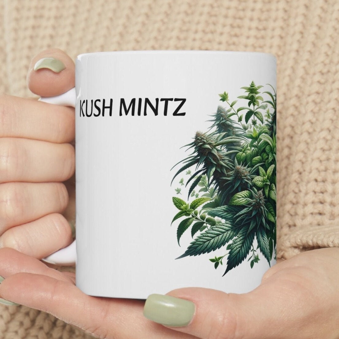 KUSH MINTZ - Weed Coffee Mug (11oz) - Perfect Strains Gift for Smokers, Stoners, Growers; Wake and Bake Mug / 420 Weed Mug, Marijuana Gift