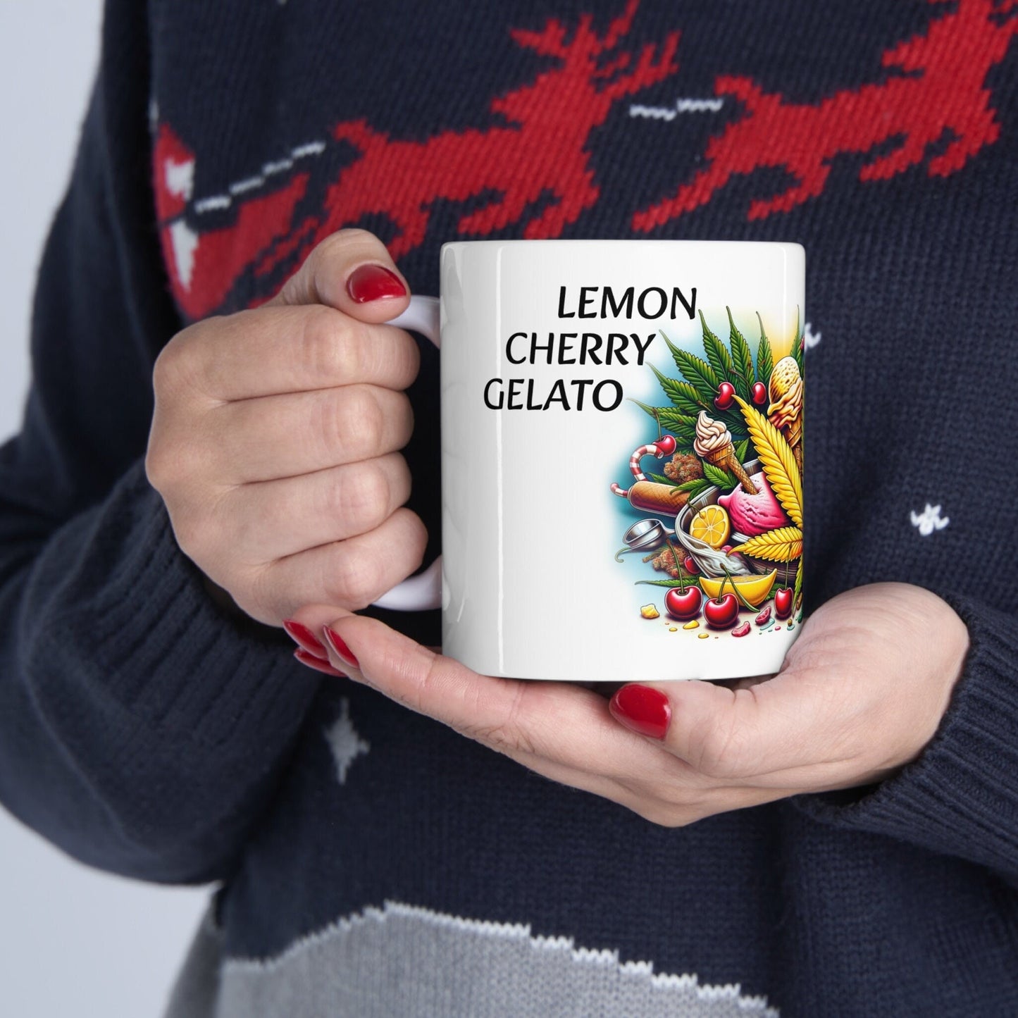 LEMON CHERRY GELATO - Weed Coffee Mug (11oz) - Perfect Strains Gift for Smokers, Stoner, Growers; Wake & Bake / 420 Weed Mug, Marijuana Gift