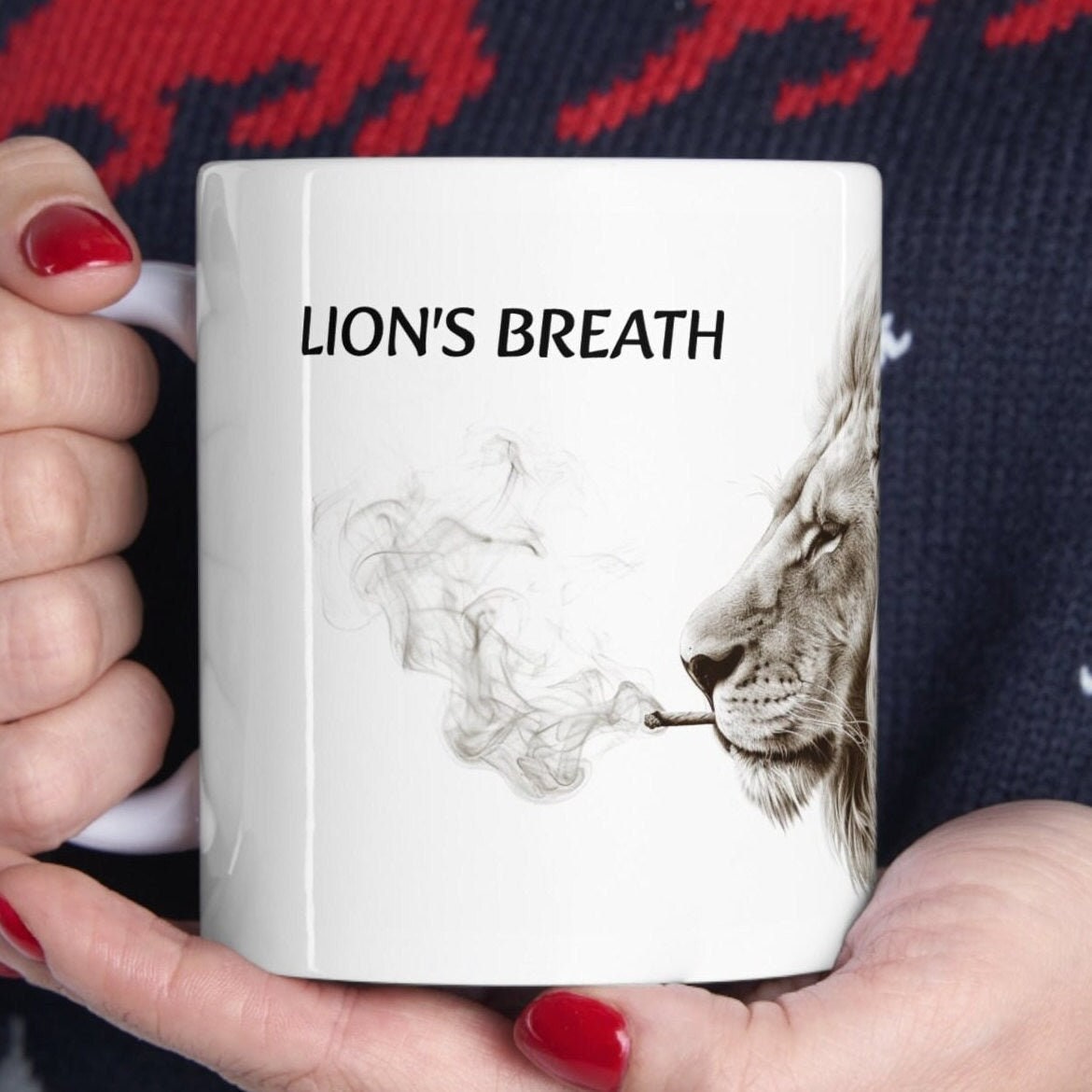 LION'S BREATH - Weed Coffee Mug (11oz) - Perfect Strains Gift for Smokers, Stoners, Growers; Wake & Bake Mug / 420 Weed Mug, Marijuana Gift