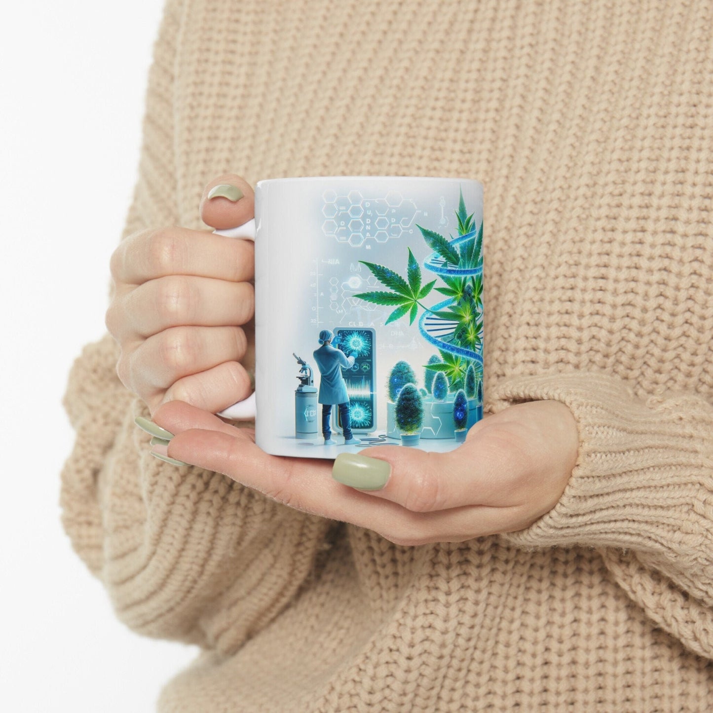WEED GENETICS - Coffee Weed Mug (11oz) - Weed Gift for Stoners, Smokers; Wake and Bake Mug / 420 Weed Mug / Marijuana Gift, DNA Cannabis Mug