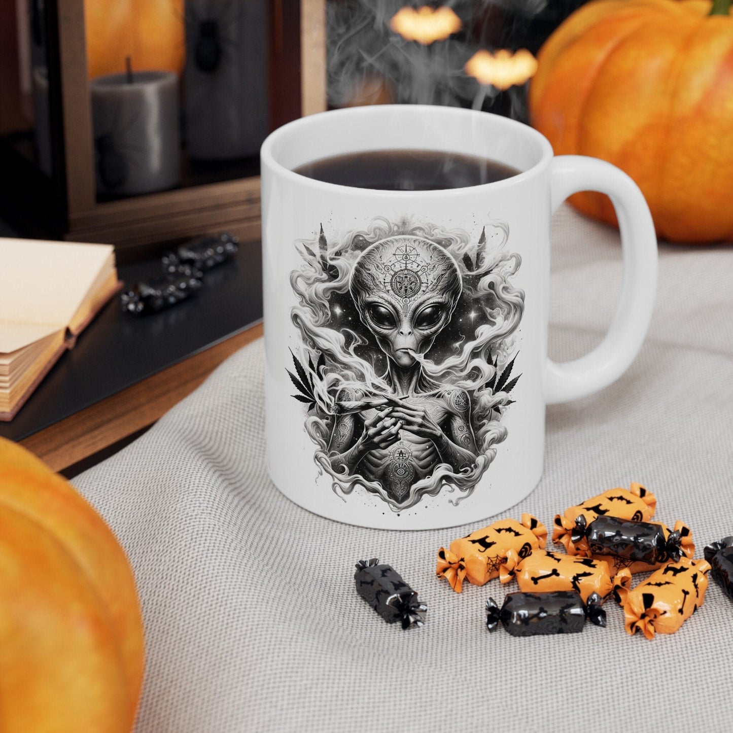 STONER ALIEN MUG - Coffee Weed Mug (11oz) - Weed Gift for Stoners, Smoker; Wake & Bake Mug / 420 Weed Mug / Marijuana Gift, 420 Cannabis Mug