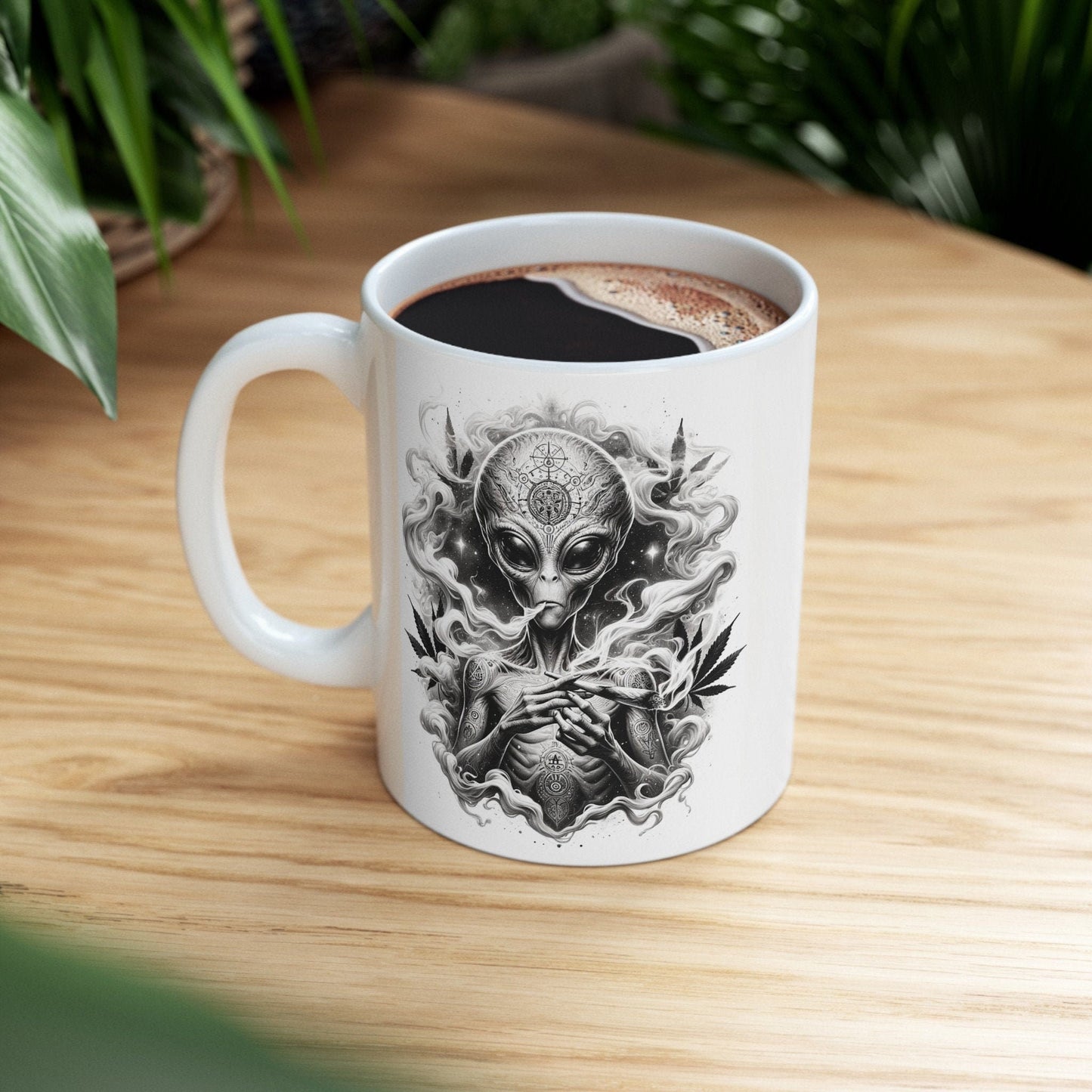 STONER ALIEN MUG - Coffee Weed Mug (11oz) - Weed Gift for Stoners, Smoker; Wake & Bake Mug / 420 Weed Mug / Marijuana Gift, 420 Cannabis Mug
