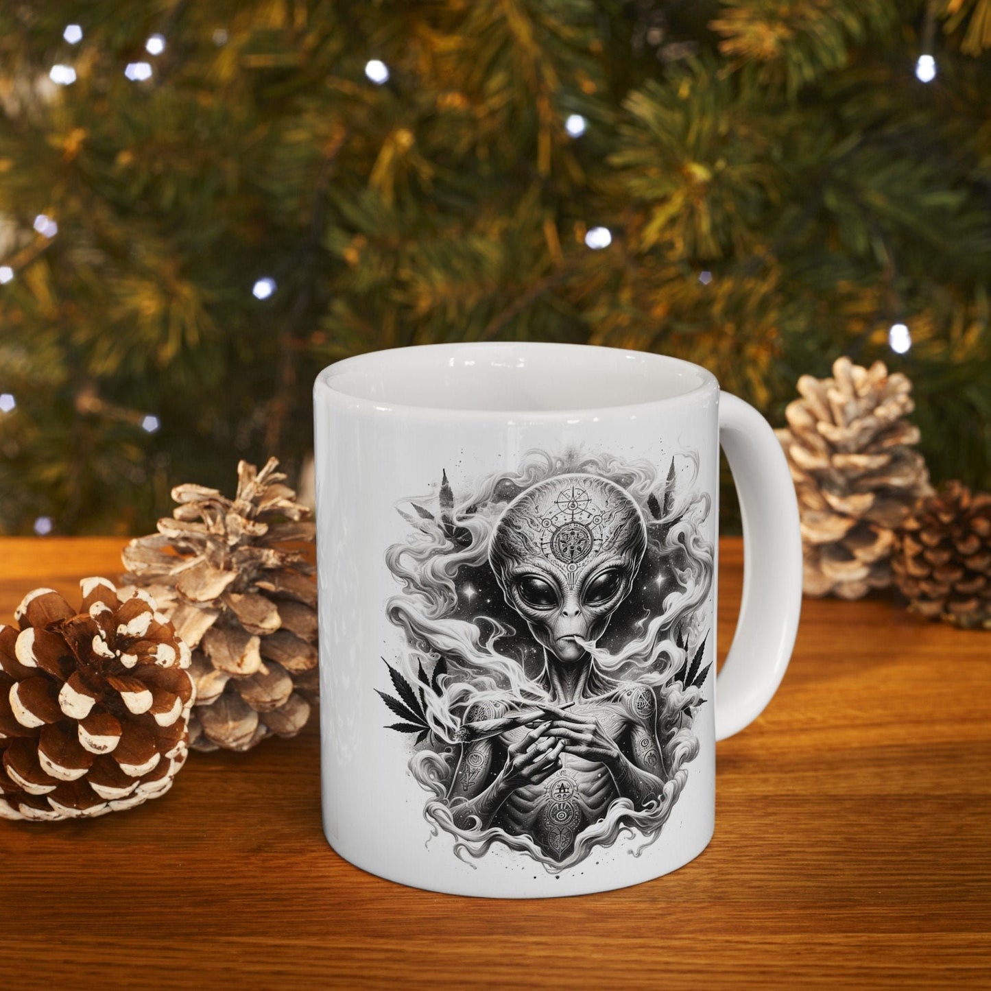 STONER ALIEN MUG - Coffee Weed Mug (11oz) - Weed Gift for Stoners, Smoker; Wake & Bake Mug / 420 Weed Mug / Marijuana Gift, 420 Cannabis Mug