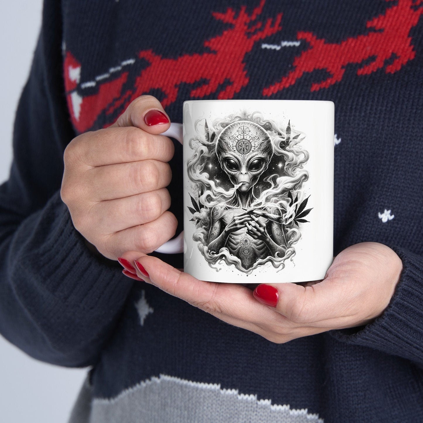 STONER ALIEN MUG - Coffee Weed Mug (11oz) - Weed Gift for Stoners, Smoker; Wake & Bake Mug / 420 Weed Mug / Marijuana Gift, 420 Cannabis Mug