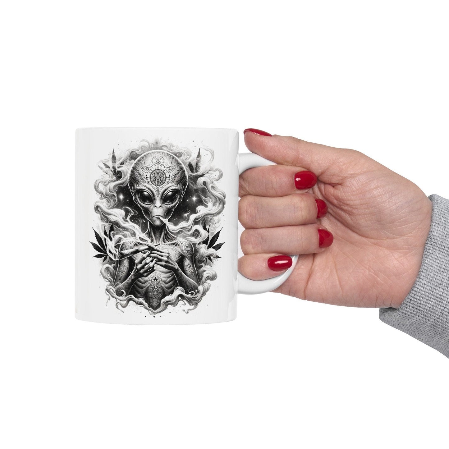 STONER ALIEN MUG - Coffee Weed Mug (11oz) - Weed Gift for Stoners, Smoker; Wake & Bake Mug / 420 Weed Mug / Marijuana Gift, 420 Cannabis Mug