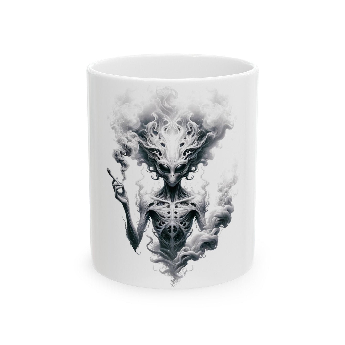 SMOKEY ALIEN MUG - Coffee Weed Mug (11oz) - Weed Gift for Stoners, Smokers; Wake and Bake Mug / 420 Weed Mug / Marijuana Gift, Cannabis Mug