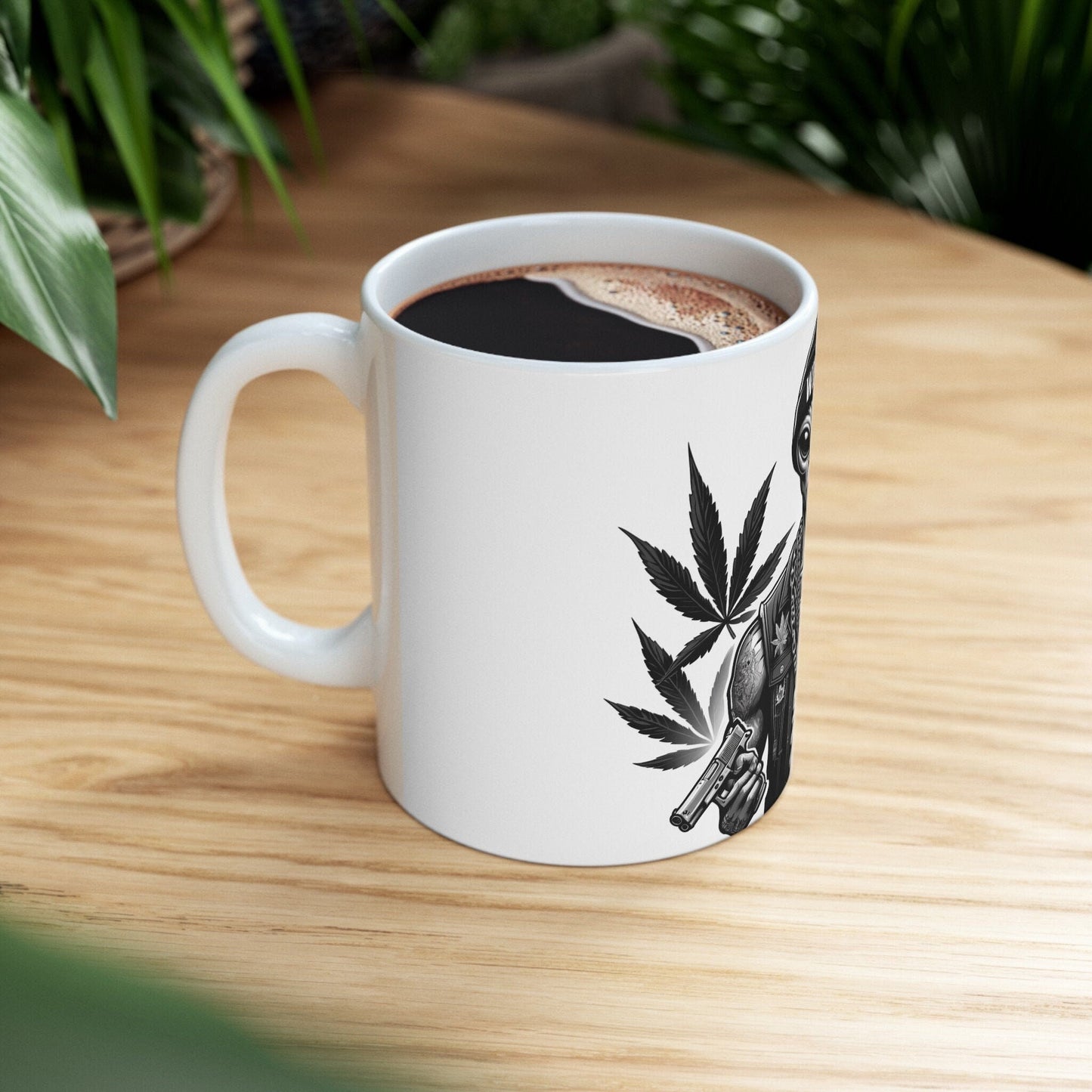 STONER ALIEN GUNS - Coffee Weed Mug (11oz) - Weed Gift for Stoners, Smokers; Wake & Bake Mug / 420 Weed Mug / Marijuana Gift, Cannabis Mug