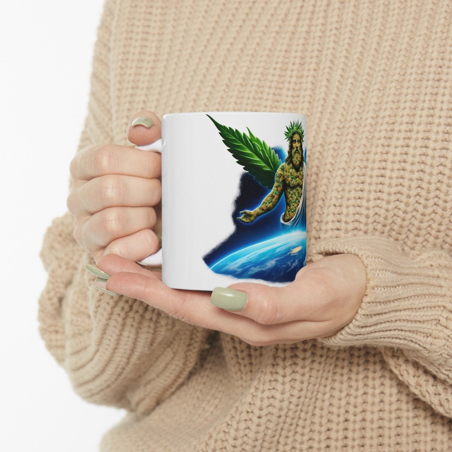 UNIVERSE WEED GOD - Coffee Weed Mug (11oz) - Weed Gift for Stoners, Smokers; Wake & Bake Mug / 420 Weed Mug / Marijuana Gift, Cannabis Mug