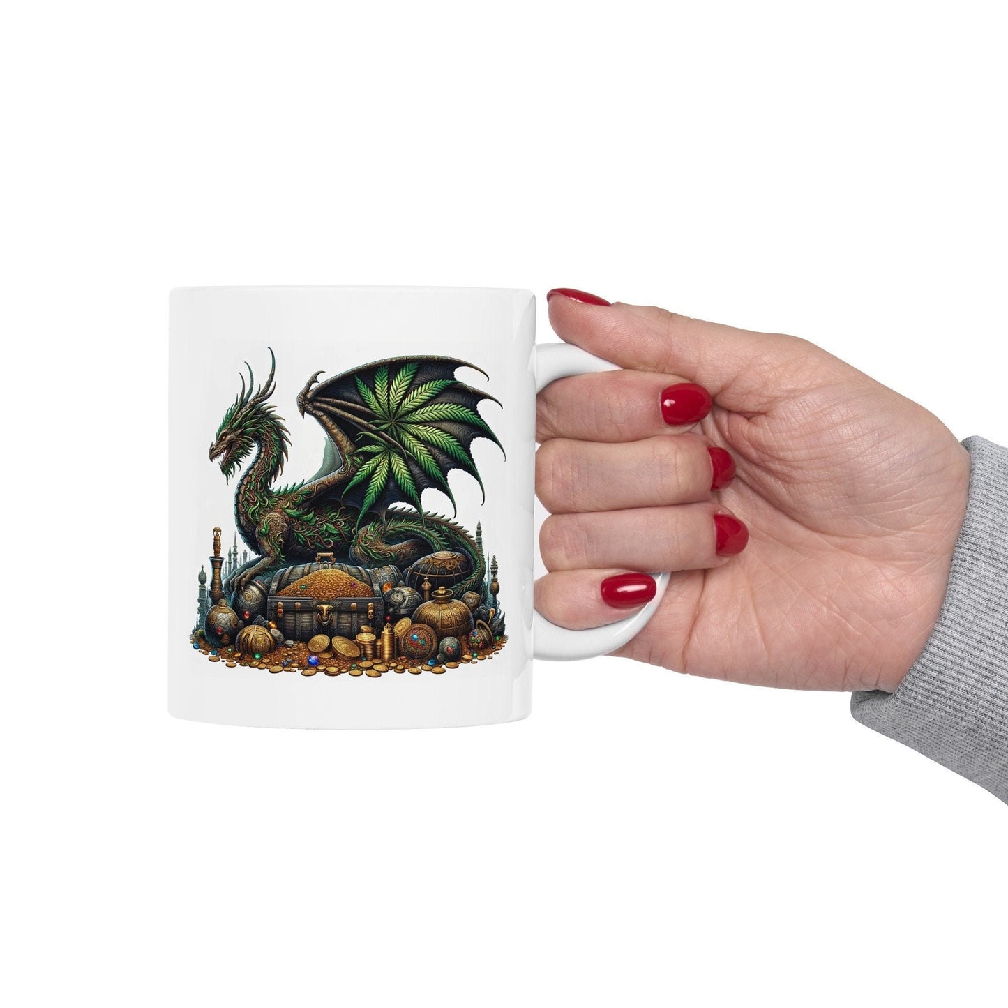 WEED DRAGON & GOLD - Coffee Weed Mug (11oz) - Weed Gift for Stoners, Smoker; Wake and Bake Mug / 420 Weed Mug / Marijuana Gift, Cannabis Mug