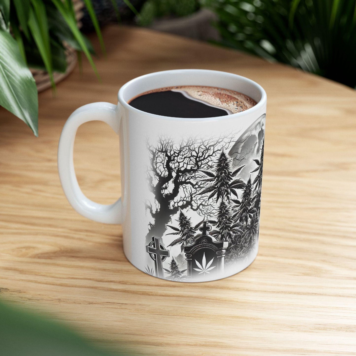SPOOKY GRAVEYARD - Weed Coffee Mug (11oz) - Halloween Gift for Stoners, Smokers, Growers; Wake and Bake / 420 Mug, Weed / Halloween Mug