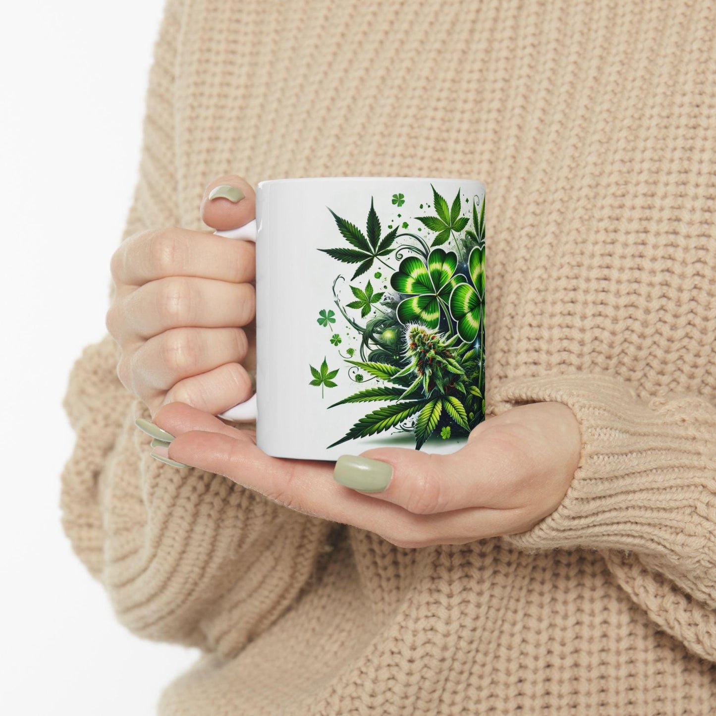 420 LEAF CLOVER - Weed Coffee Mug (11oz) - St Pattys Day Gify for Stoners, Weed Smokers; Wake and Bake / Cannabis Mug / Four Leaf Clover Mug