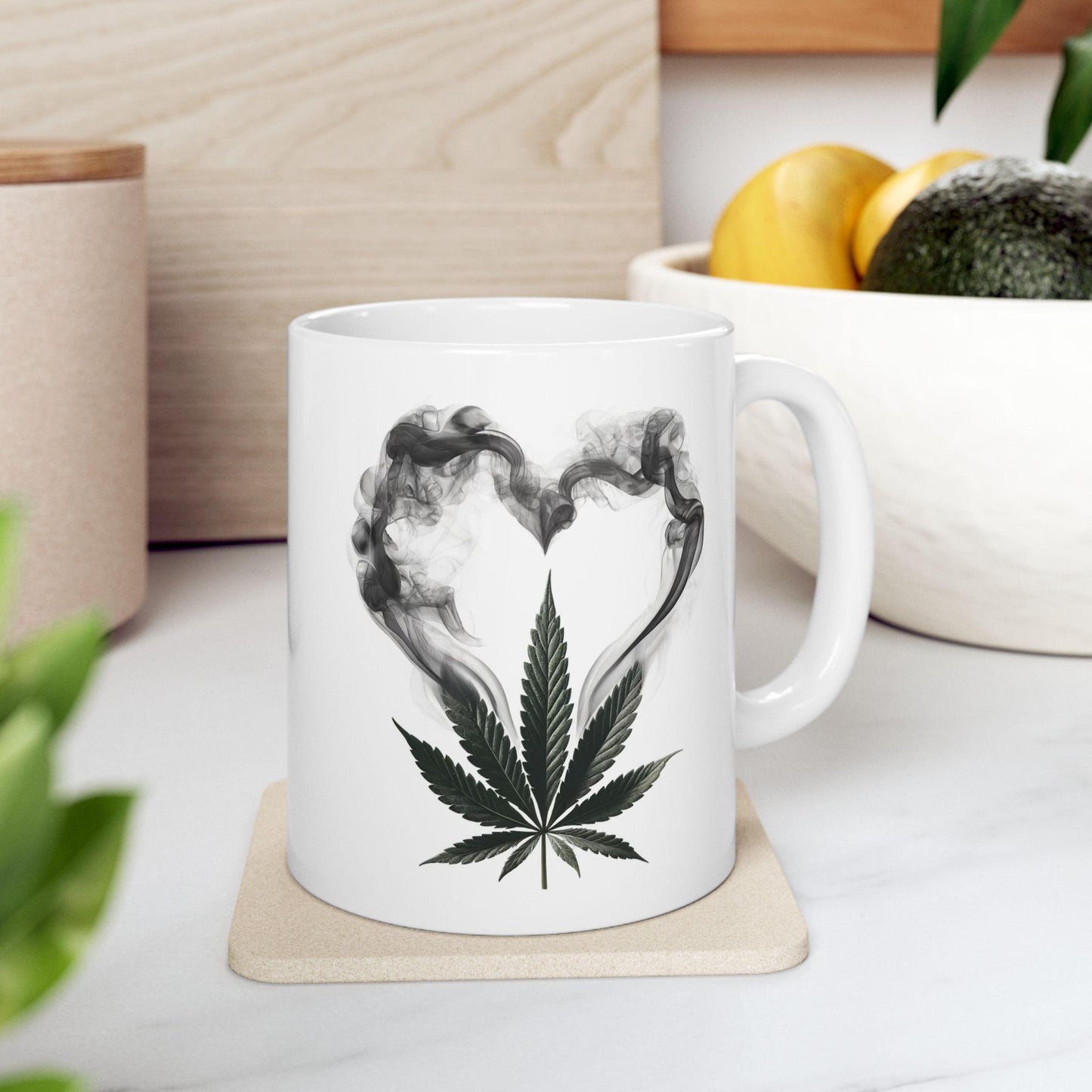 420 SMOKE HEART - Weed Coffee Mug (11oz) - Stoner Gift for Couples, Gift for Girlfriend/Boyfriend; Wake & Bake / 420 Valentines Day Mug