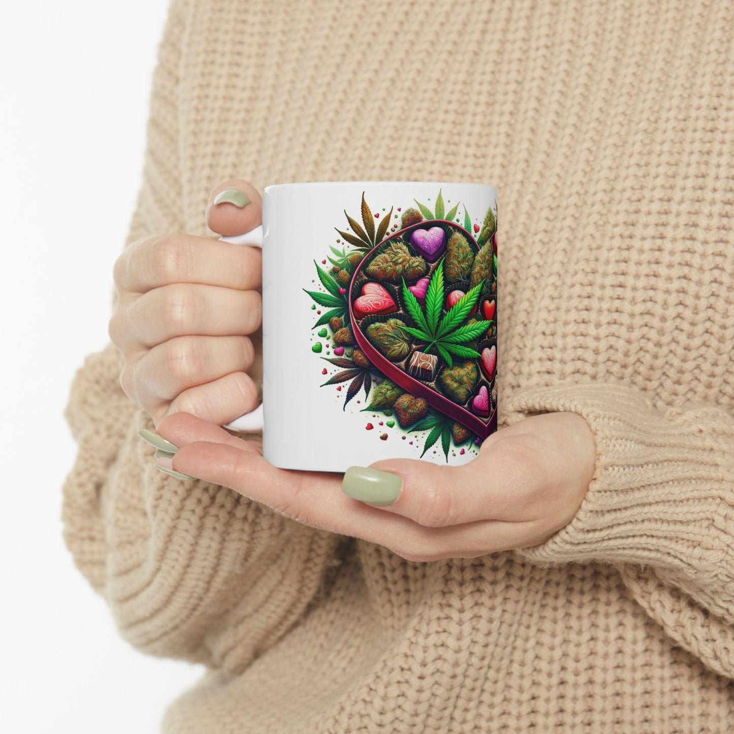 420 WEED CHOCOLATE HEART - Weed Coffee Mug (11oz) - Stoner Gift for Couples, Gift for Girlfriend/Boyfriend; Wake & Bake / Valentines Day Mug