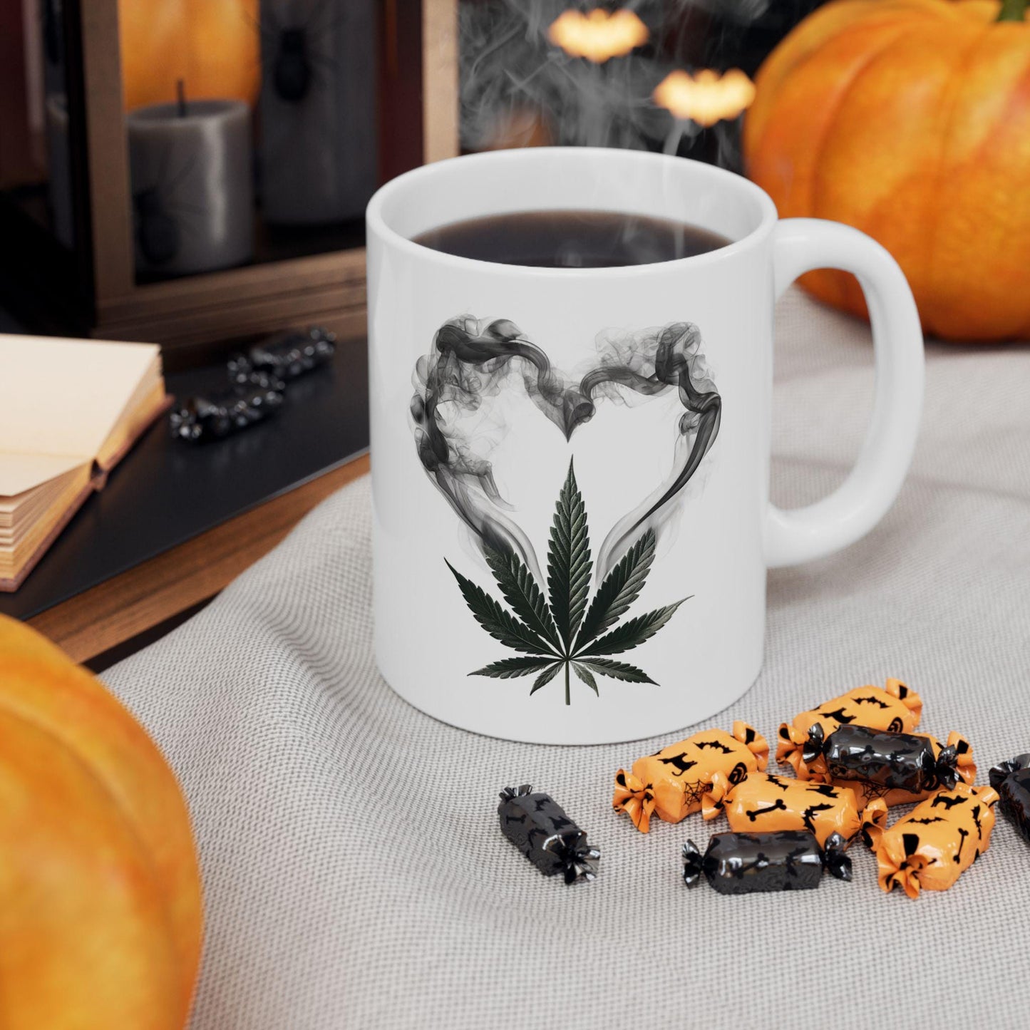 420 SMOKE HEART - Weed Coffee Mug (11oz) - Stoner Gift for Couples, Gift for Girlfriend/Boyfriend; Wake & Bake / 420 Valentines Day Mug