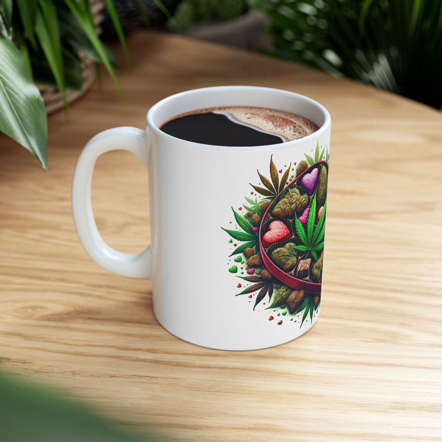 420 WEED CHOCOLATE HEART - Weed Coffee Mug (11oz) - Stoner Gift for Couples, Gift for Girlfriend/Boyfriend; Wake & Bake / Valentines Day Mug