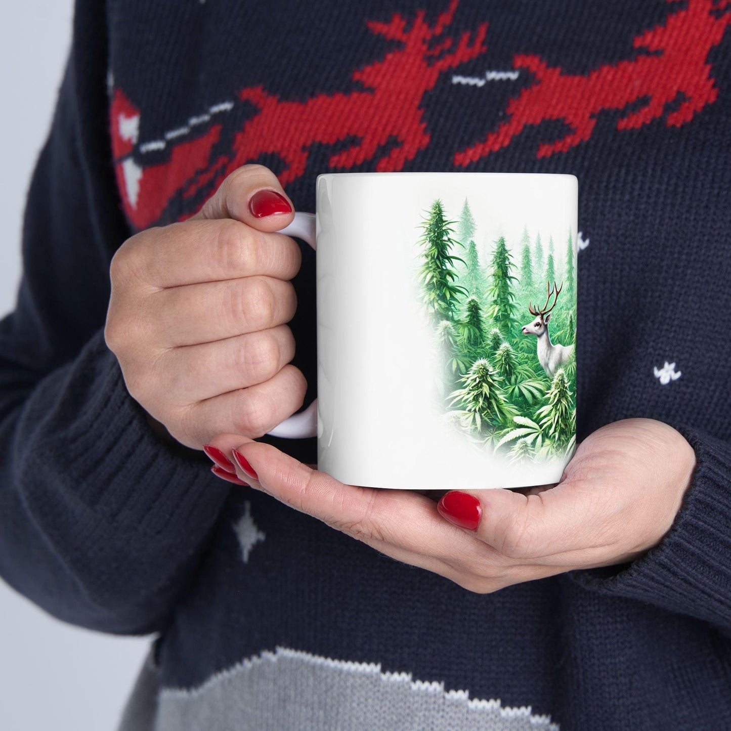 WEED REINDEER - Weed Coffee Mug (11oz) - Christmas Gift for Weed Smokers, Stoners, Growers; Wake & Bake / 420 Mug, Weed / Christmas Mug