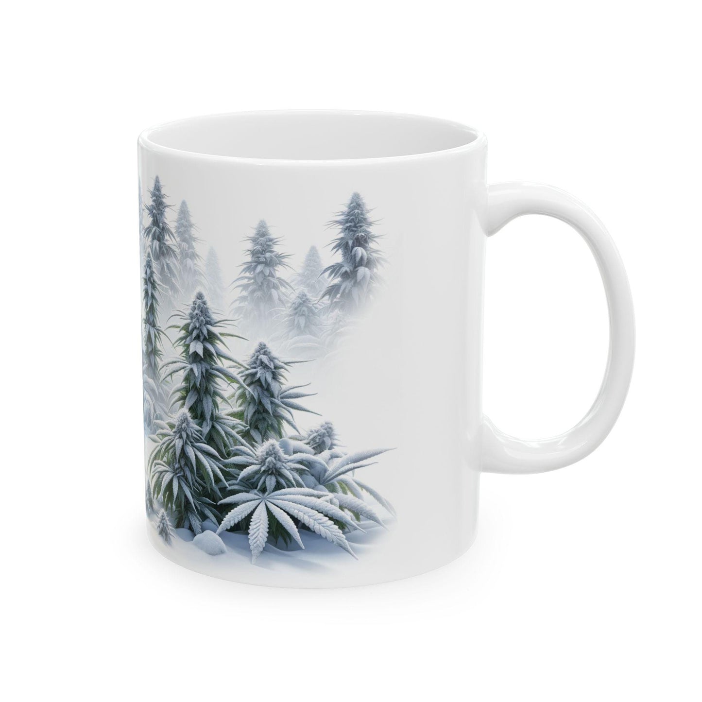 WINTER WEED FOREST - Weed Coffee Mug (11oz) - Christmas Gift for Weed Smokers, Stoners, Growers; Wake & Bake / 420 Mug, Weed / Christmas Mug