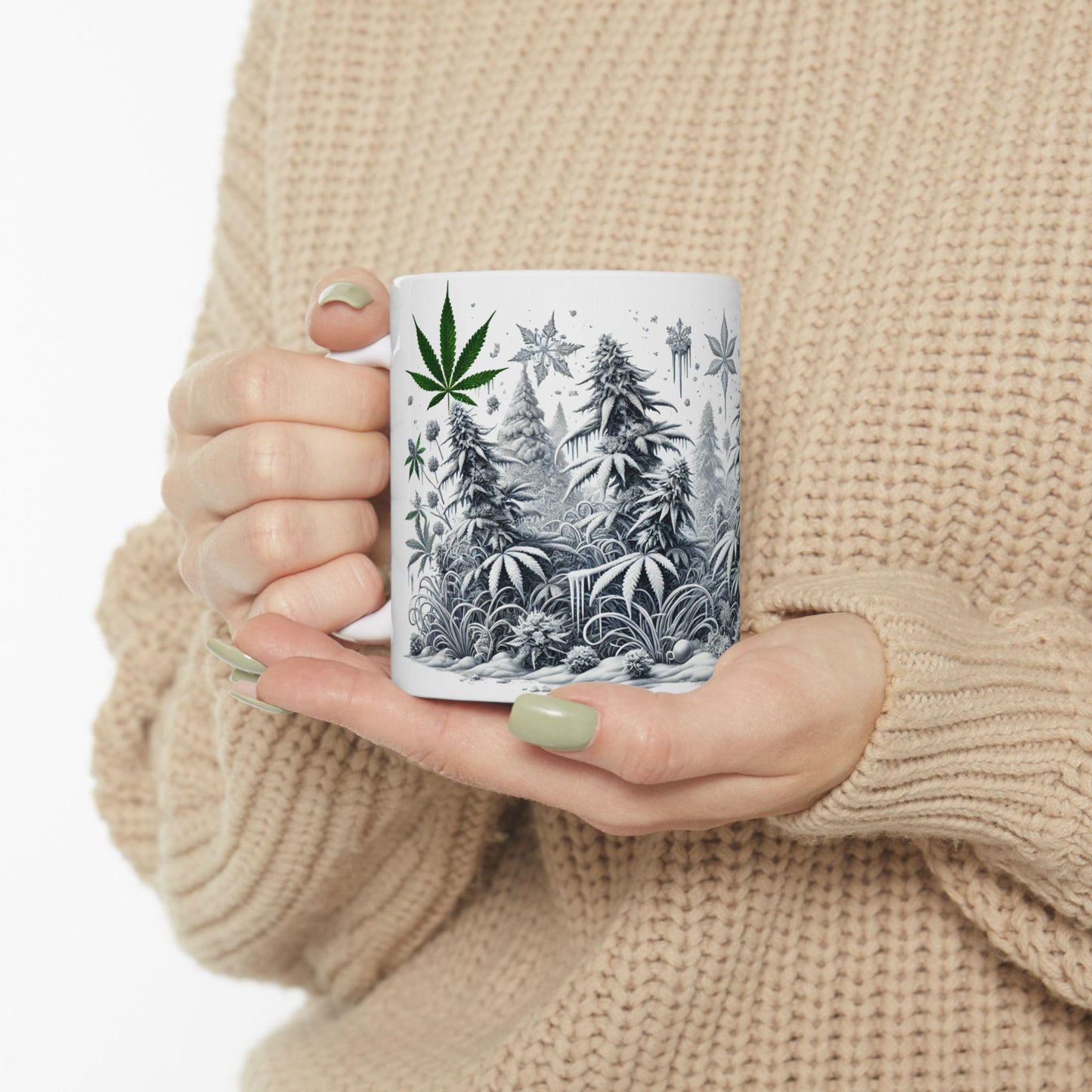 SNOWY WEED MUG - Weed Coffee Mug (11oz) - 420 Winter Gift for Weed Smokers, Stoners, Growers; Wake & Bake / 420 Mug, Weed / Christmas Mug