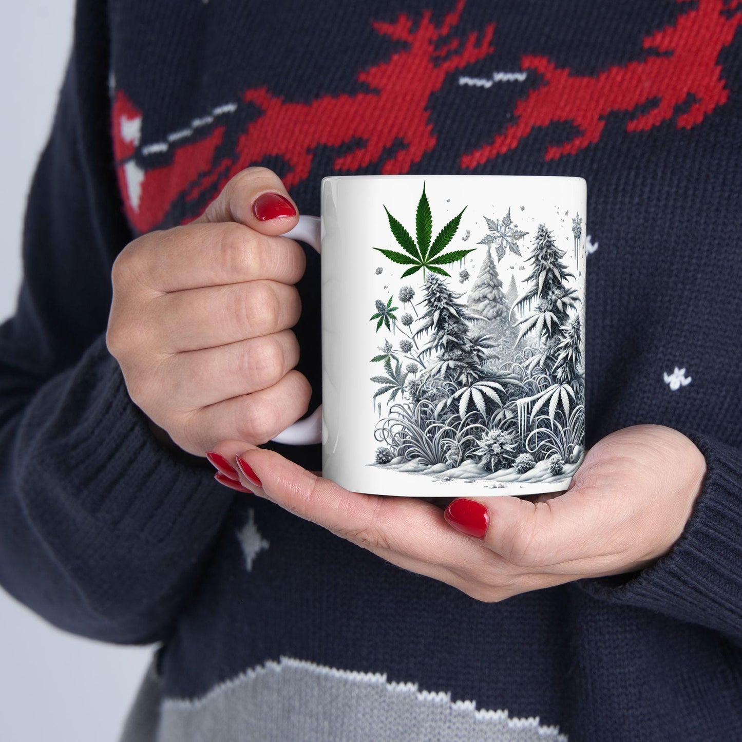 SNOWY WEED MUG - Weed Coffee Mug (11oz) - 420 Winter Gift for Weed Smokers, Stoners, Growers; Wake & Bake / 420 Mug, Weed / Christmas Mug