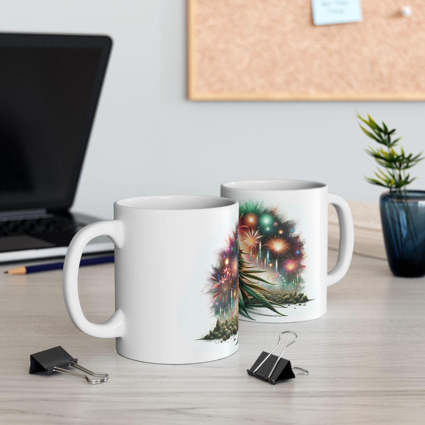 WEED & FIREWORKS - Weed Coffee Mug (11oz) - 4th of July Gift for Stoners, Smokers, Growers; Wake and Bake / 420 Mug, Weed / 4th of July Mug