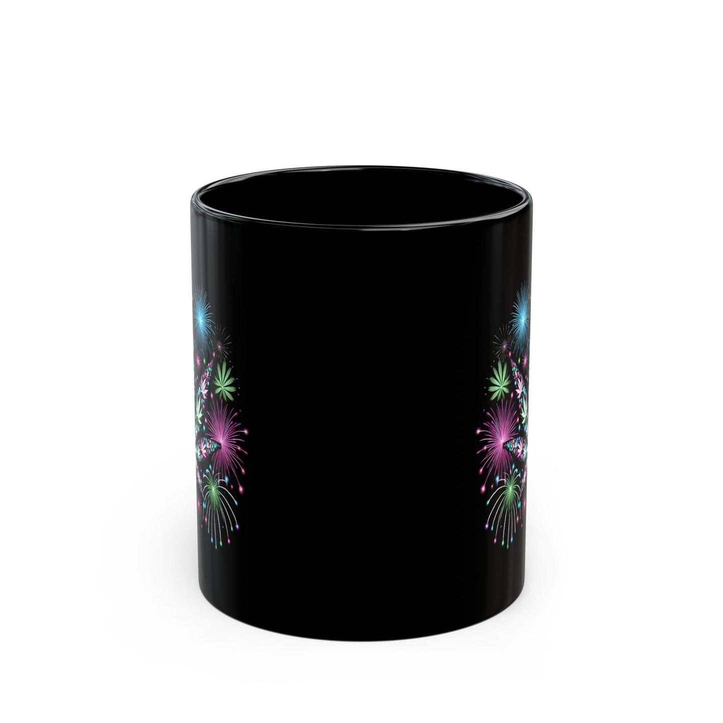 WEED FIREWORKS - 420 Coffee Mug (Black 11oz) - Fireworks Mug for Smokers, Stoners, Flowers; Wake & Bake Mug / Weed Gift Mug / Black Mug