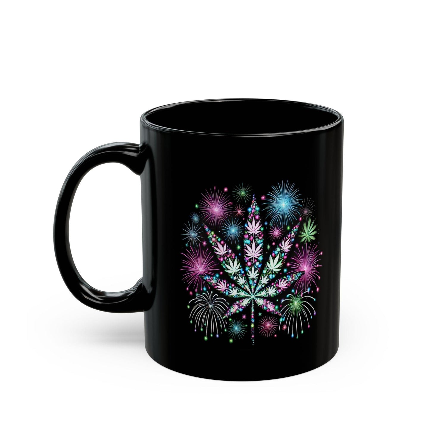 WEED FIREWORKS - 420 Coffee Mug (Black 11oz) - Fireworks Mug for Smokers, Stoners, Flowers; Wake & Bake Mug / Weed Gift Mug / Black Mug