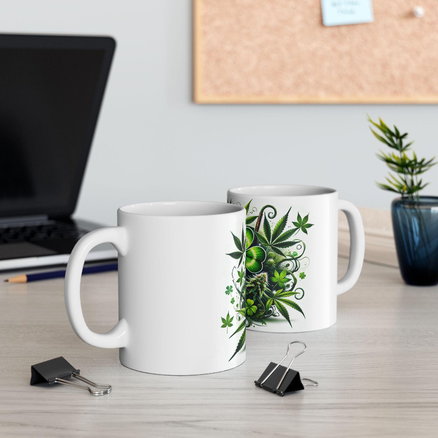 420 LEAF CLOVER - Weed Coffee Mug (11oz) - St Pattys Day Gify for Stoners, Weed Smokers; Wake and Bake / Cannabis Mug / Four Leaf Clover Mug